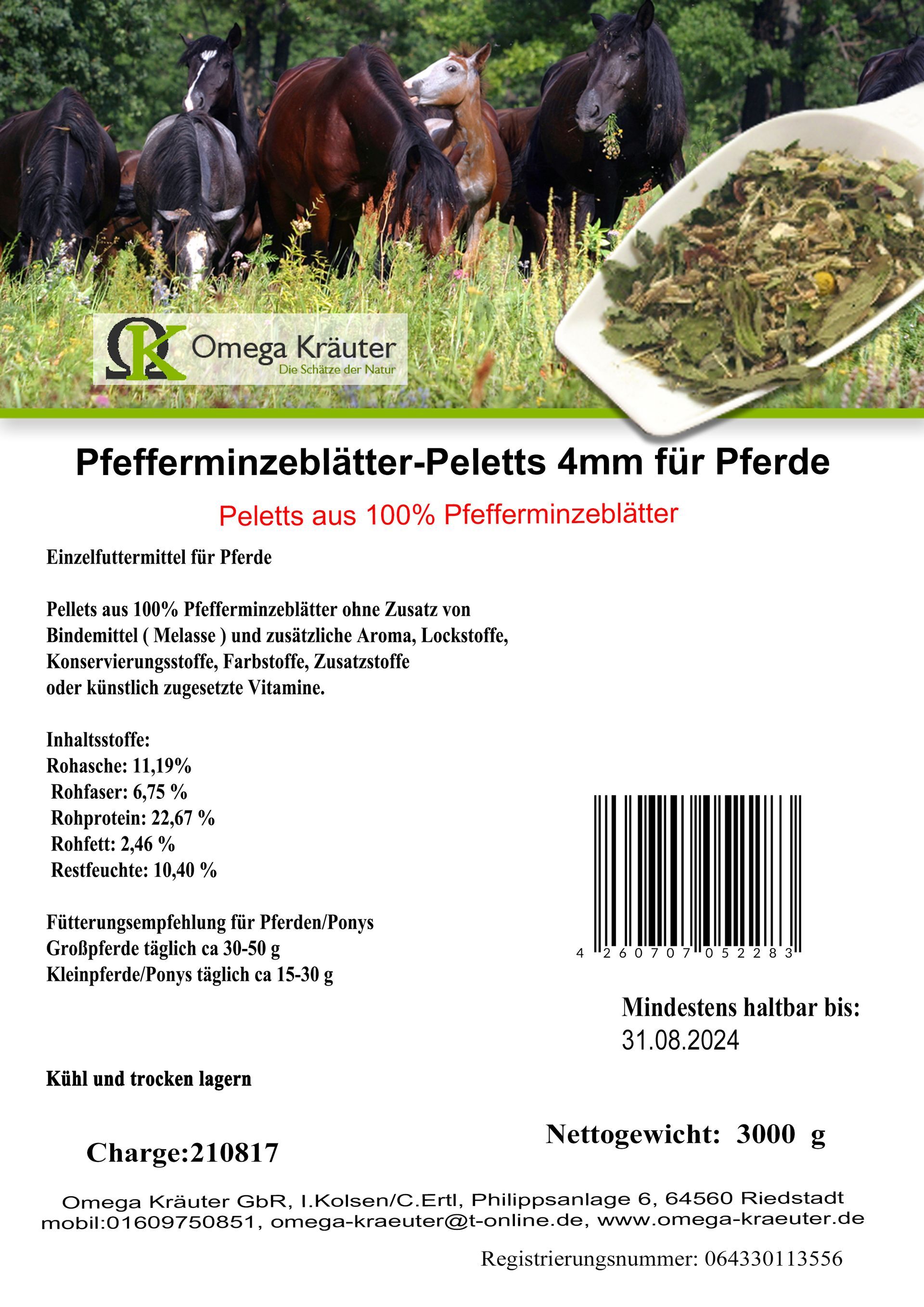 Pfefferminze-Pellets 4mm für Pferde
