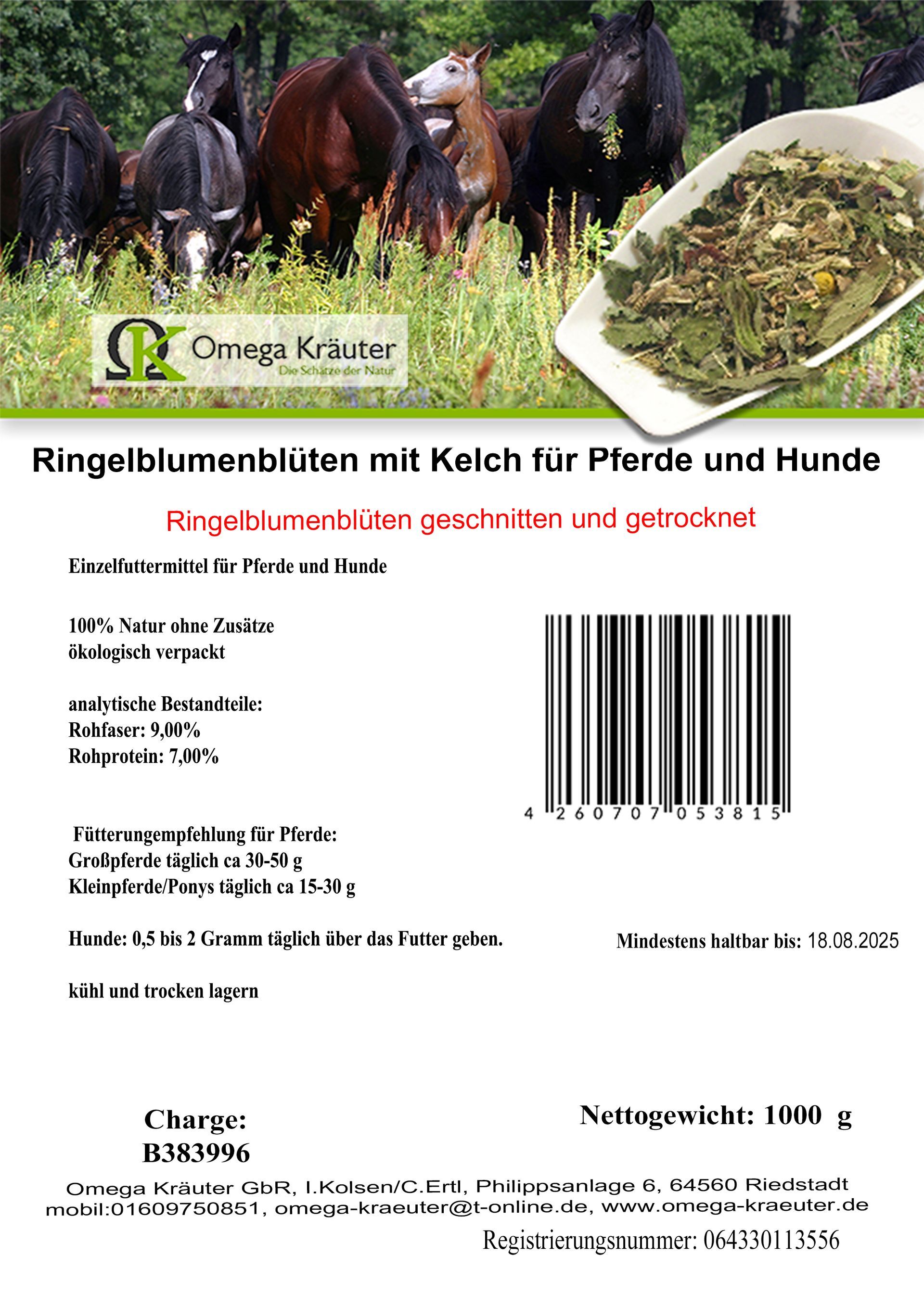Ringelblumenblüten mit Kelch für Pferde und Hunde