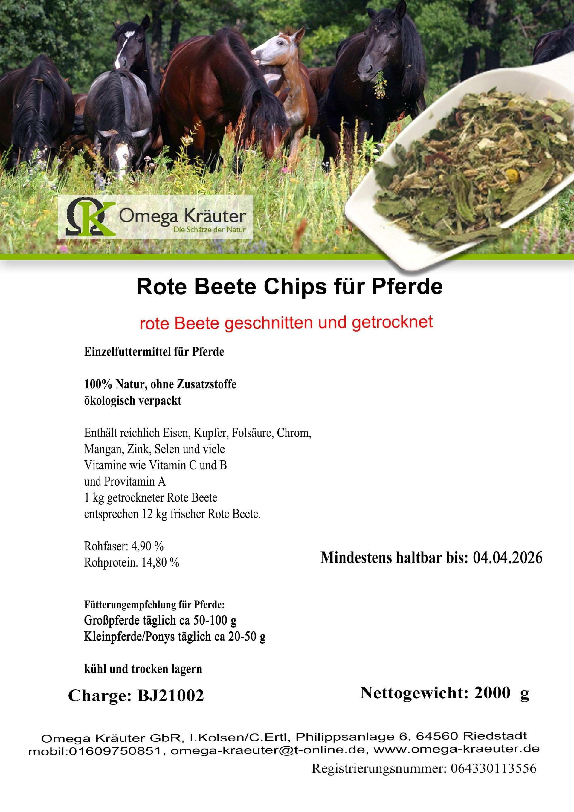 Rote Beete Chips für Pferde