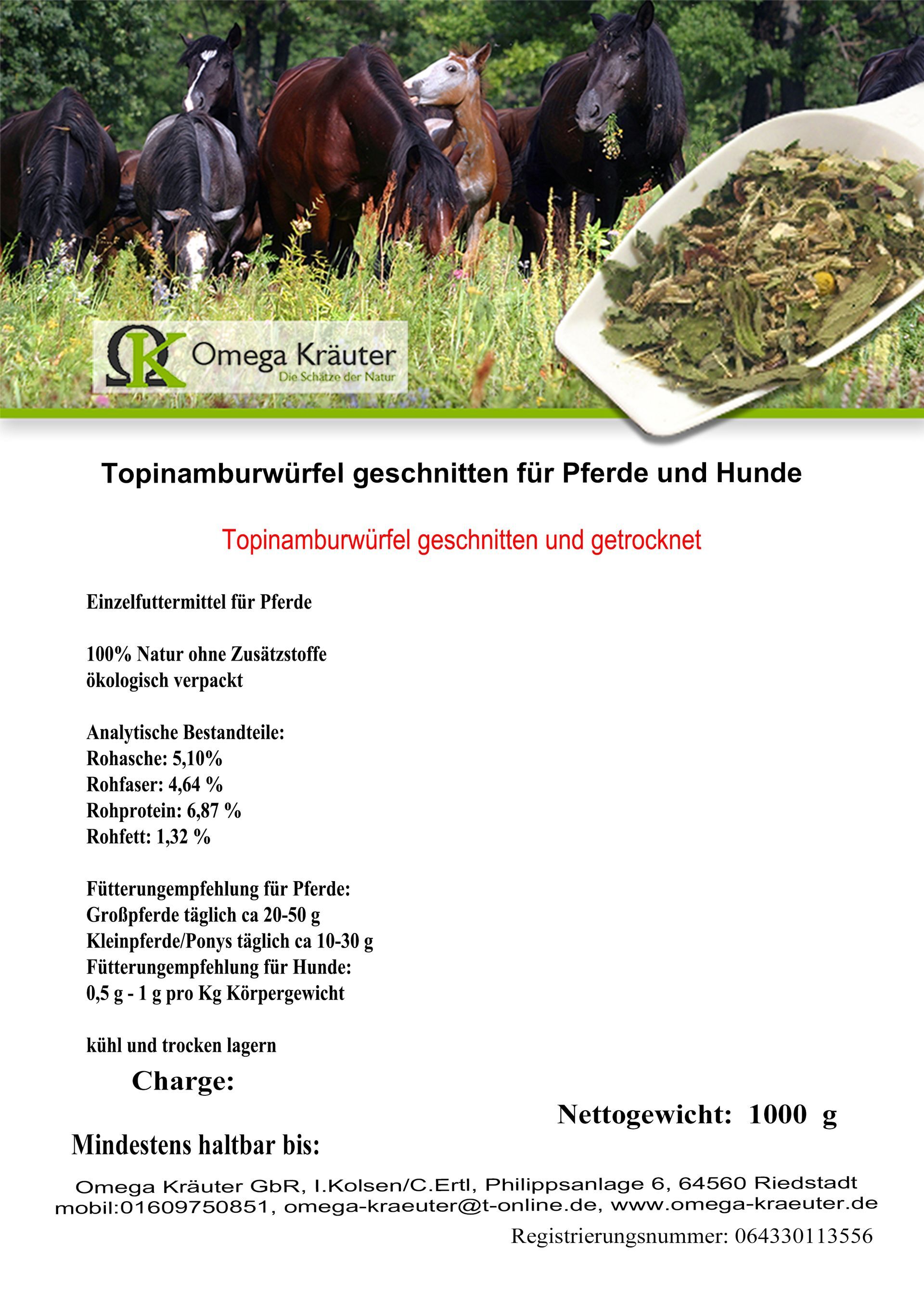 Topinamburwürfel geschnitten für Pferde und Hunde