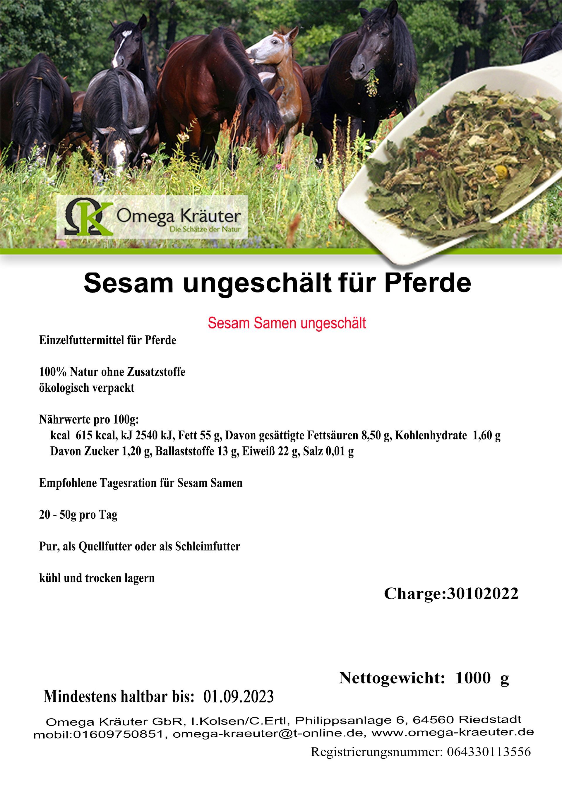 Sesam ungeschält BIO weiß für Pferde