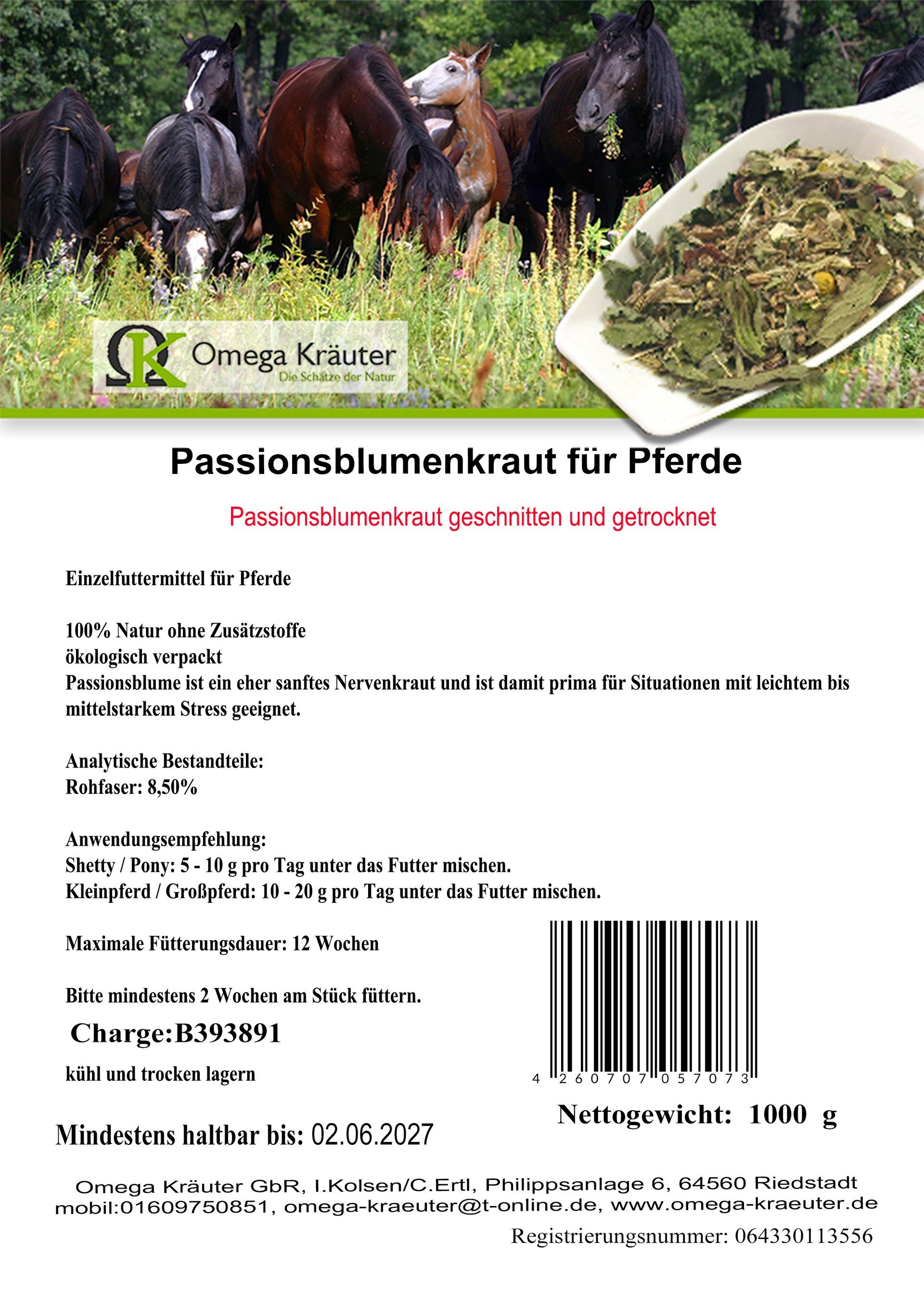 Passionsblumenkraut geschnitten für Pferde