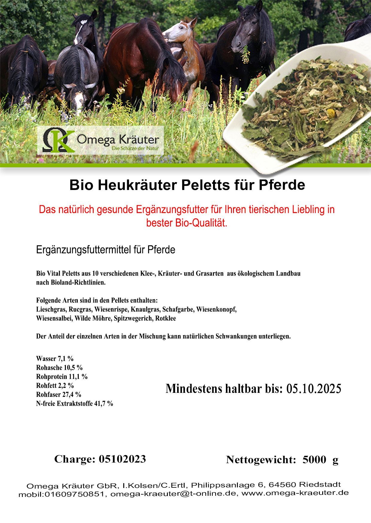 Bio Heukräuter Peletts für Pferde