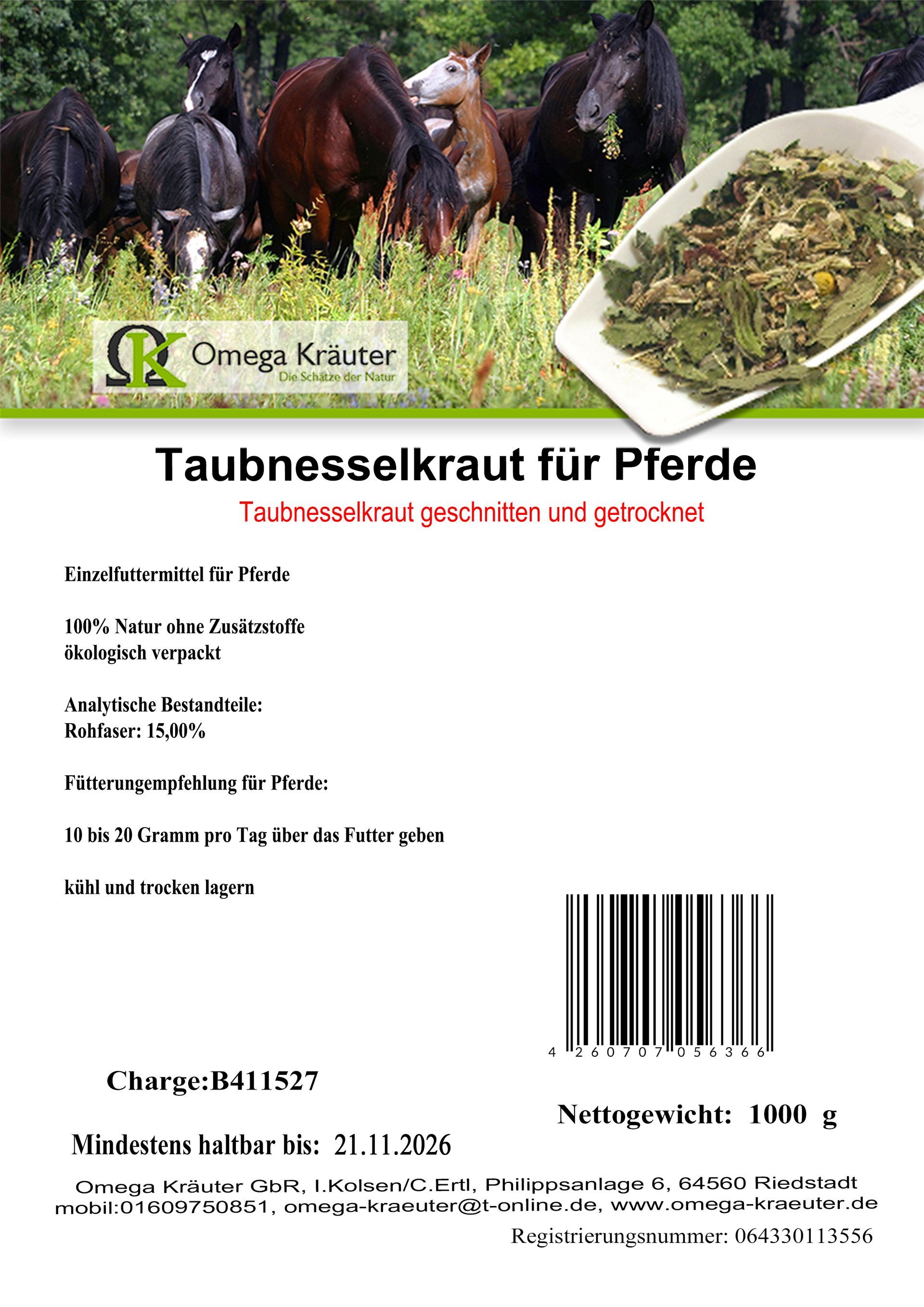 Taubnesselkraut geschnitten für Pferde und Hunde