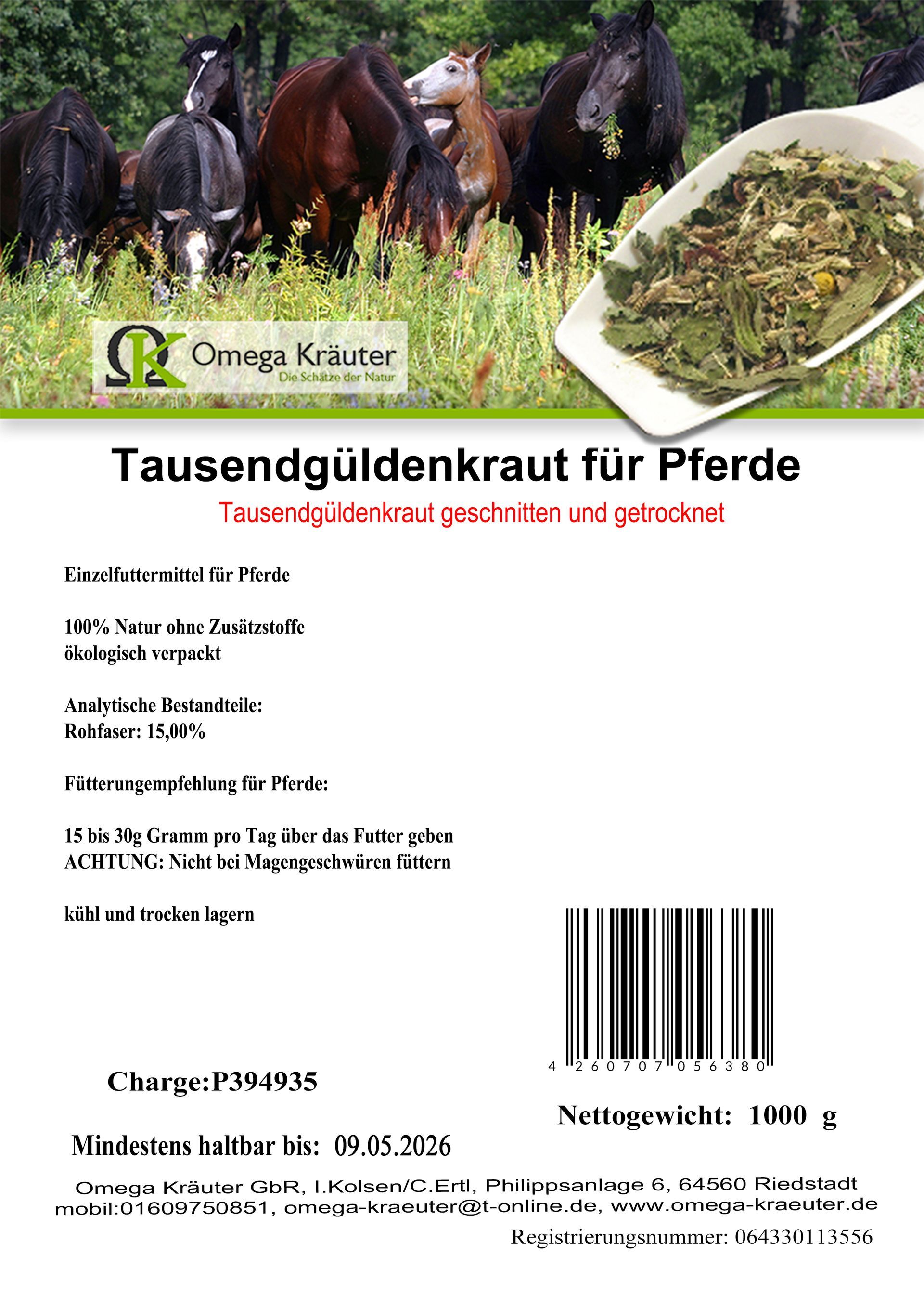 Tausendgüldenkraut geschnitten für Pferde und Hunde