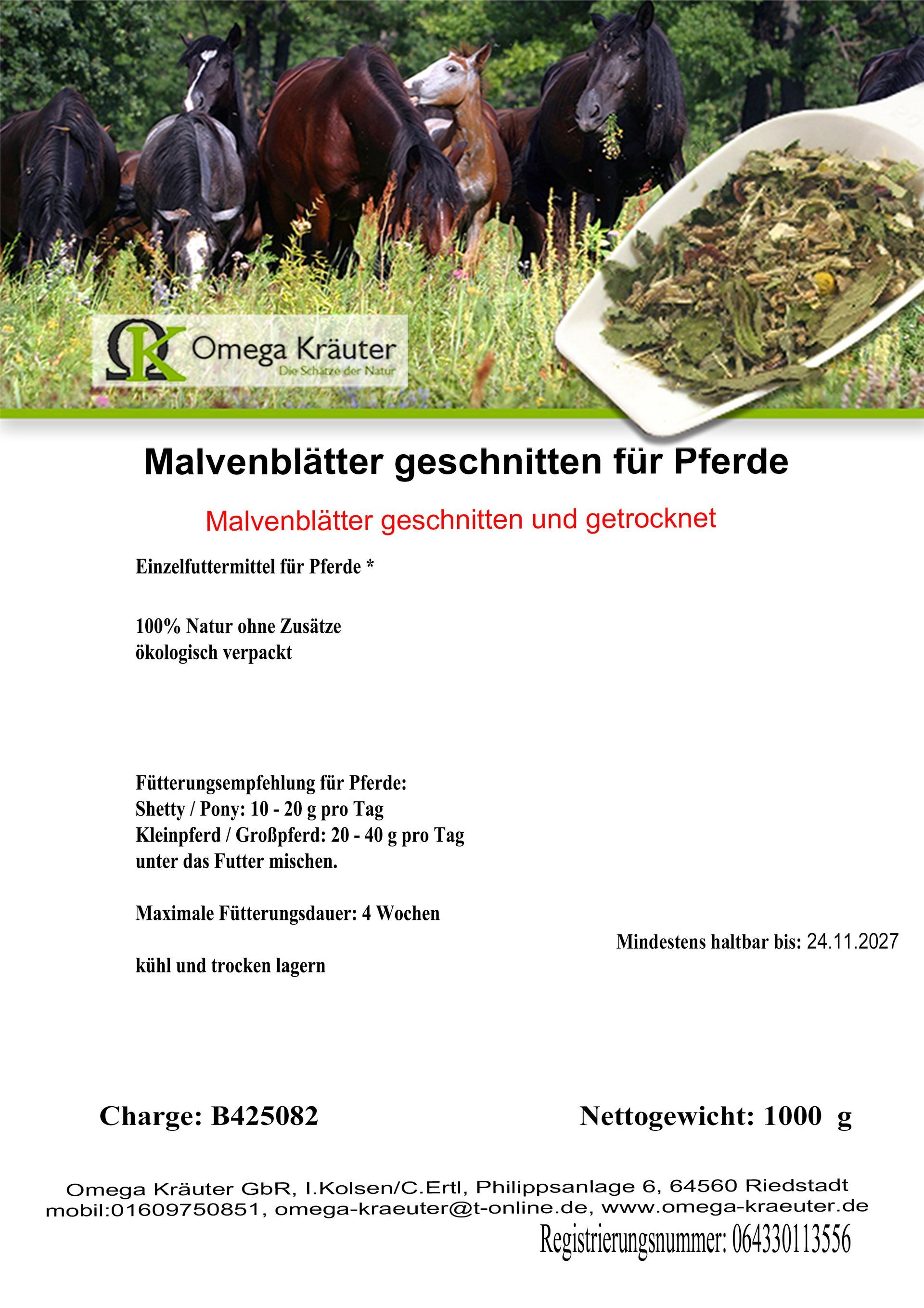 Malvenblätter geschnitten für Pferde und Hunde