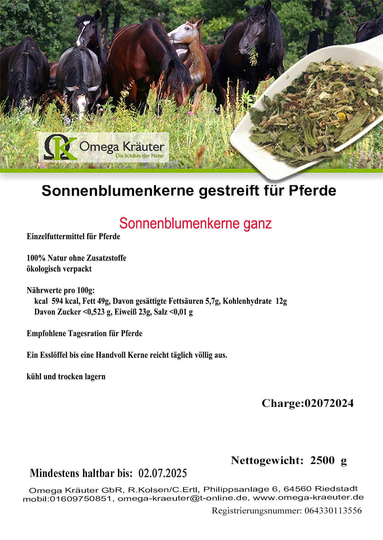 Sonnenblumenkerne gestreift ungeschält für Pferde