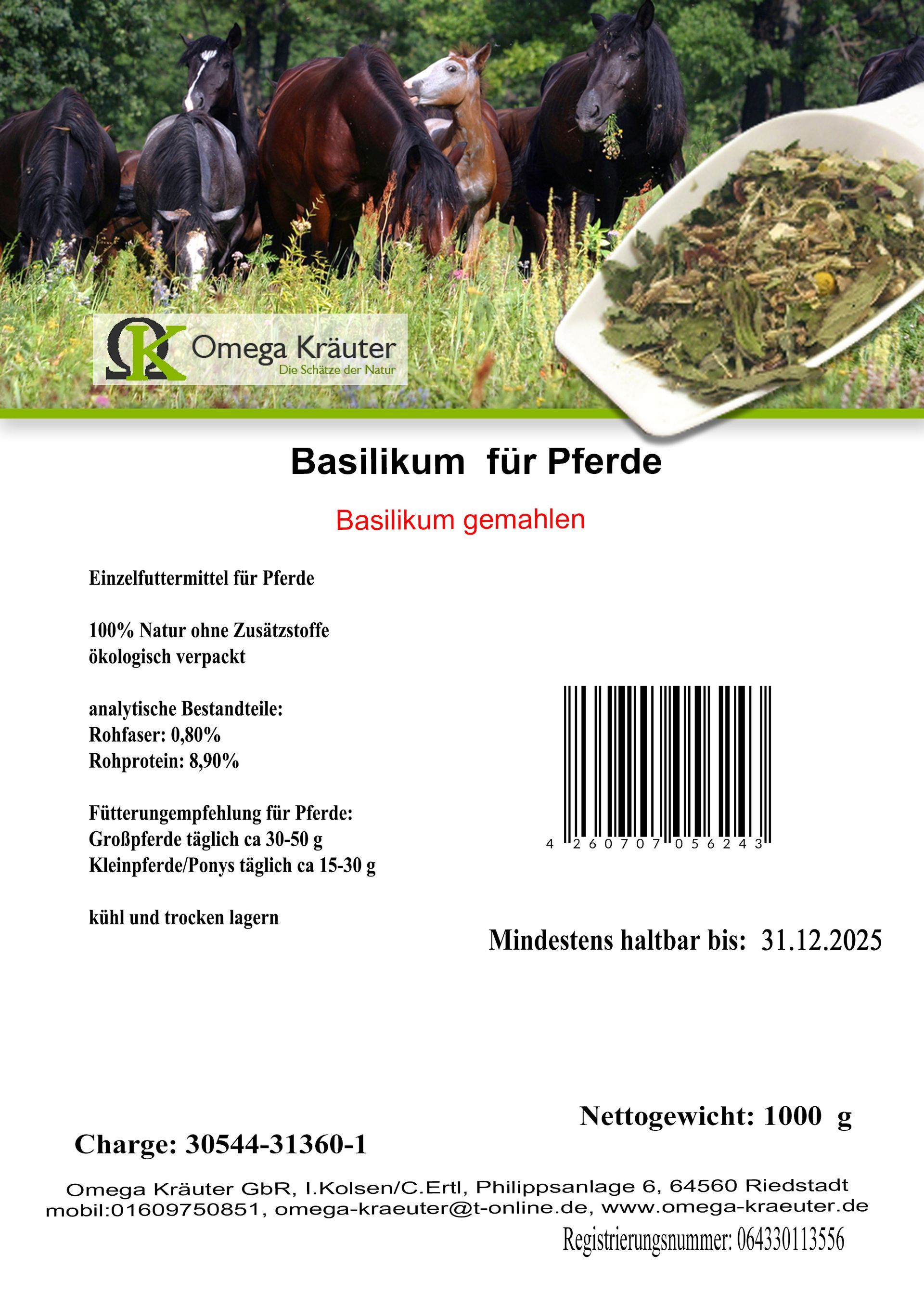 Basilikum gemahlen für Pferde