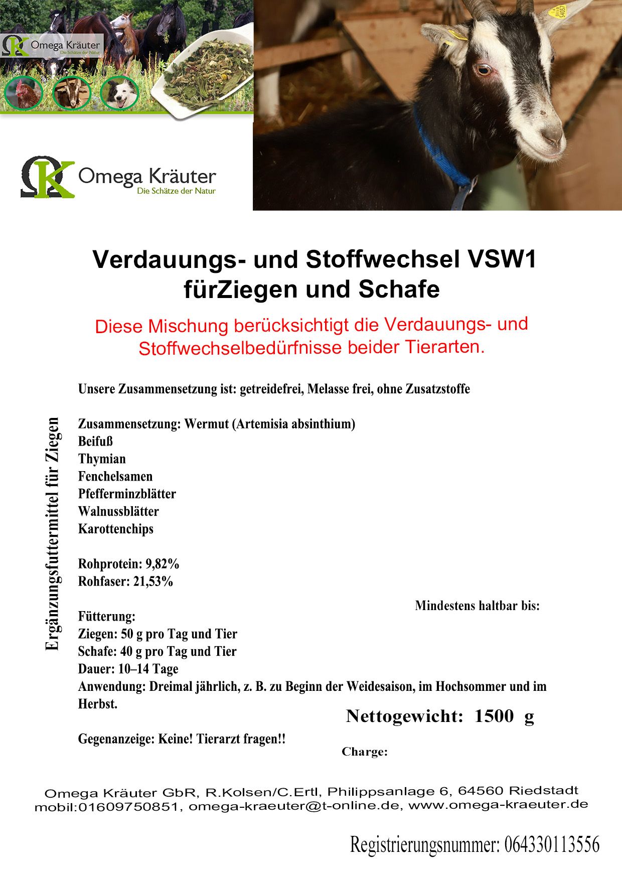 Verdauungs- und Stoffwechsel VSW1  fürZiegen und Schafe