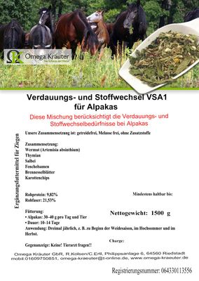 Verdauungs- und Stoffwechsel VSA1 für Alpakas Verdauungs- und Stoffwechsel VSA1 für Alpakas