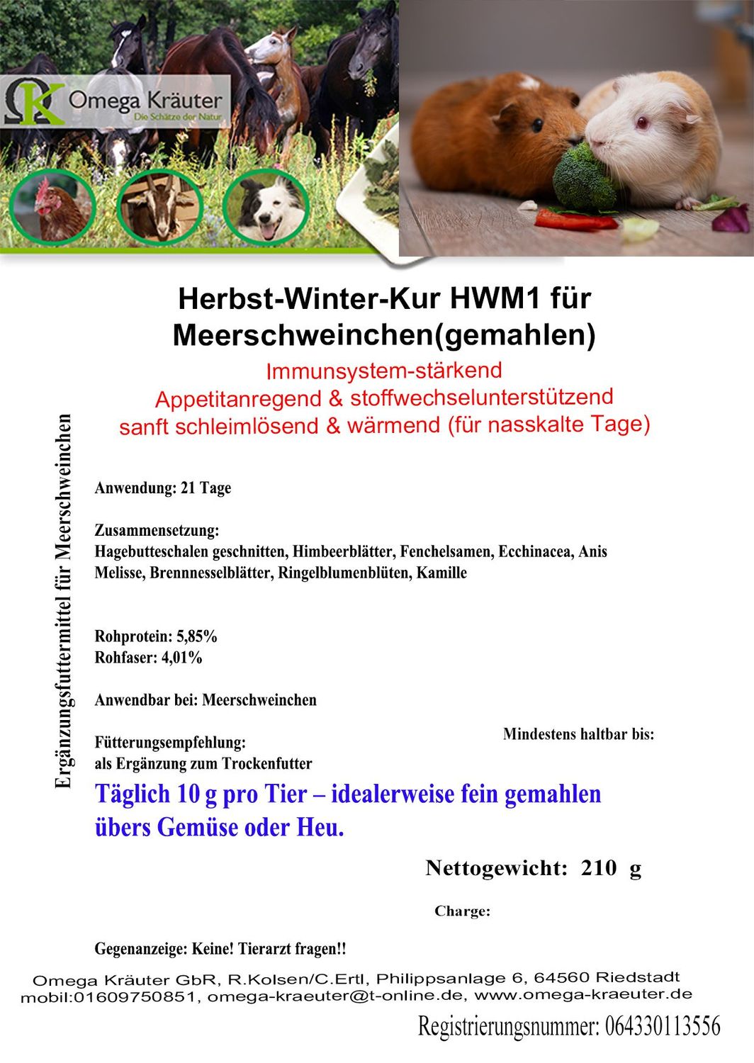 Herbst-Winter-Kur HWM1 für Meerschweinchen gemahlen