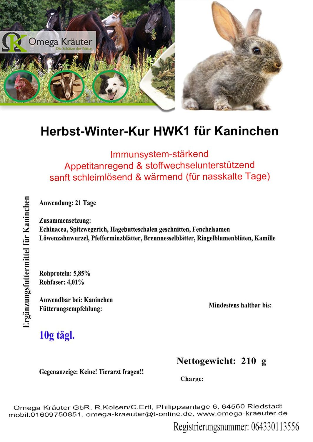 Herbst-Winter-Kur HWK1 für Kaninchen