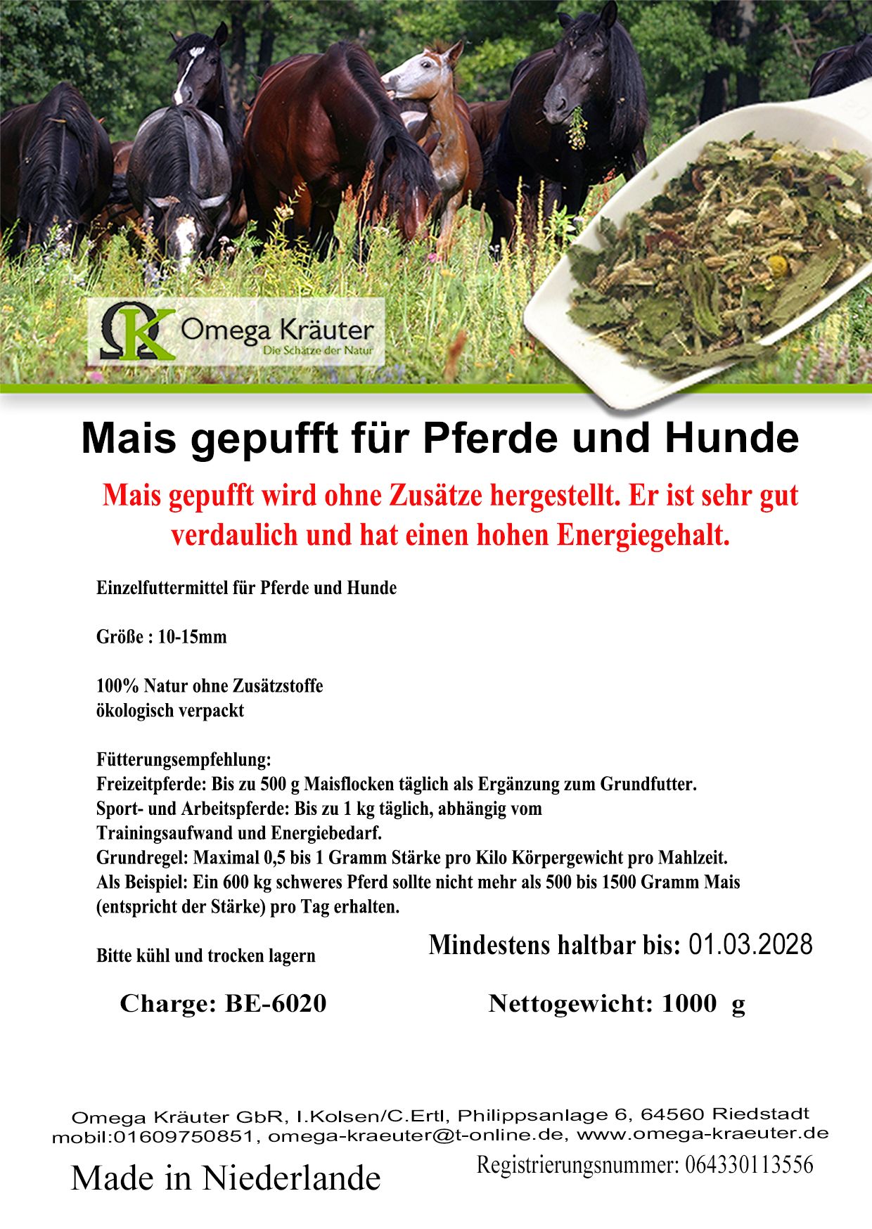 Mais gepufft für Pferde und Hunde