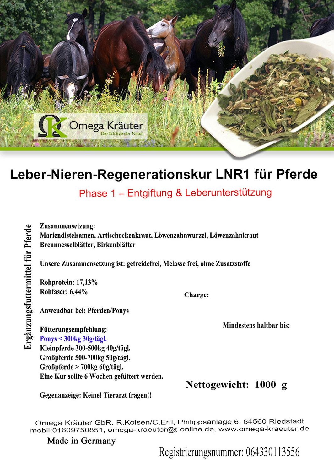 Leber-Nieren-Regenerationskur 3 Phasen LNR1 für Pferde