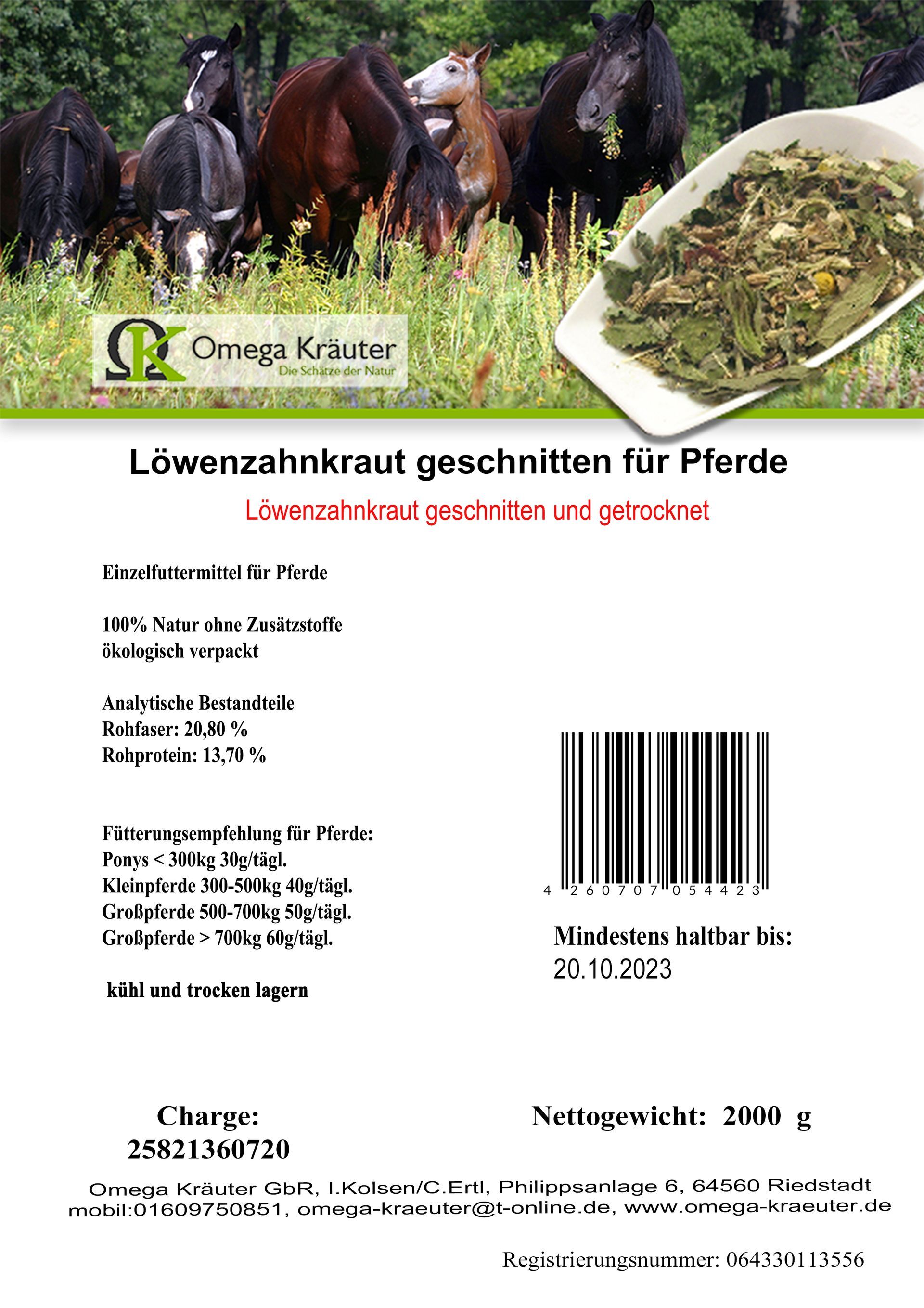 Löwenzahnkraut geschnitten für Pferde