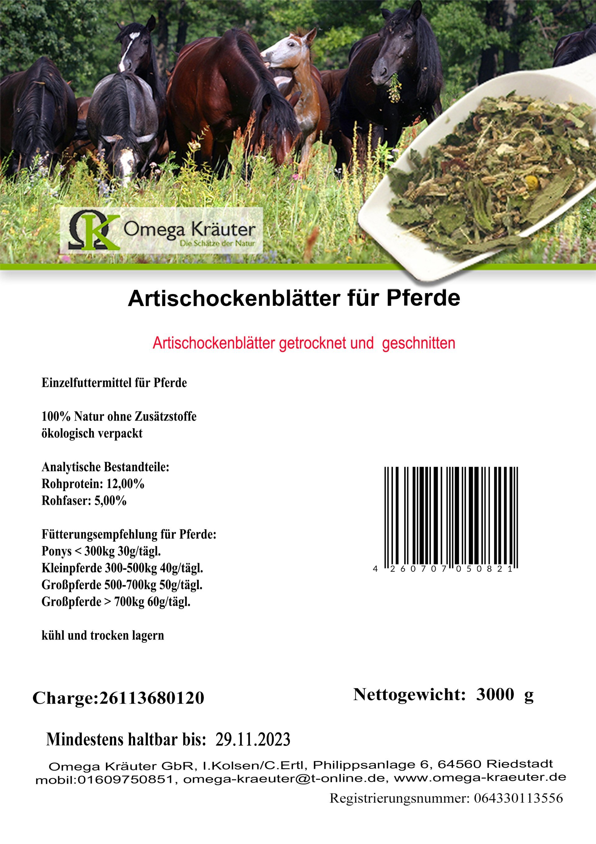 Artischockenblätter fein geschnitten für Pferde