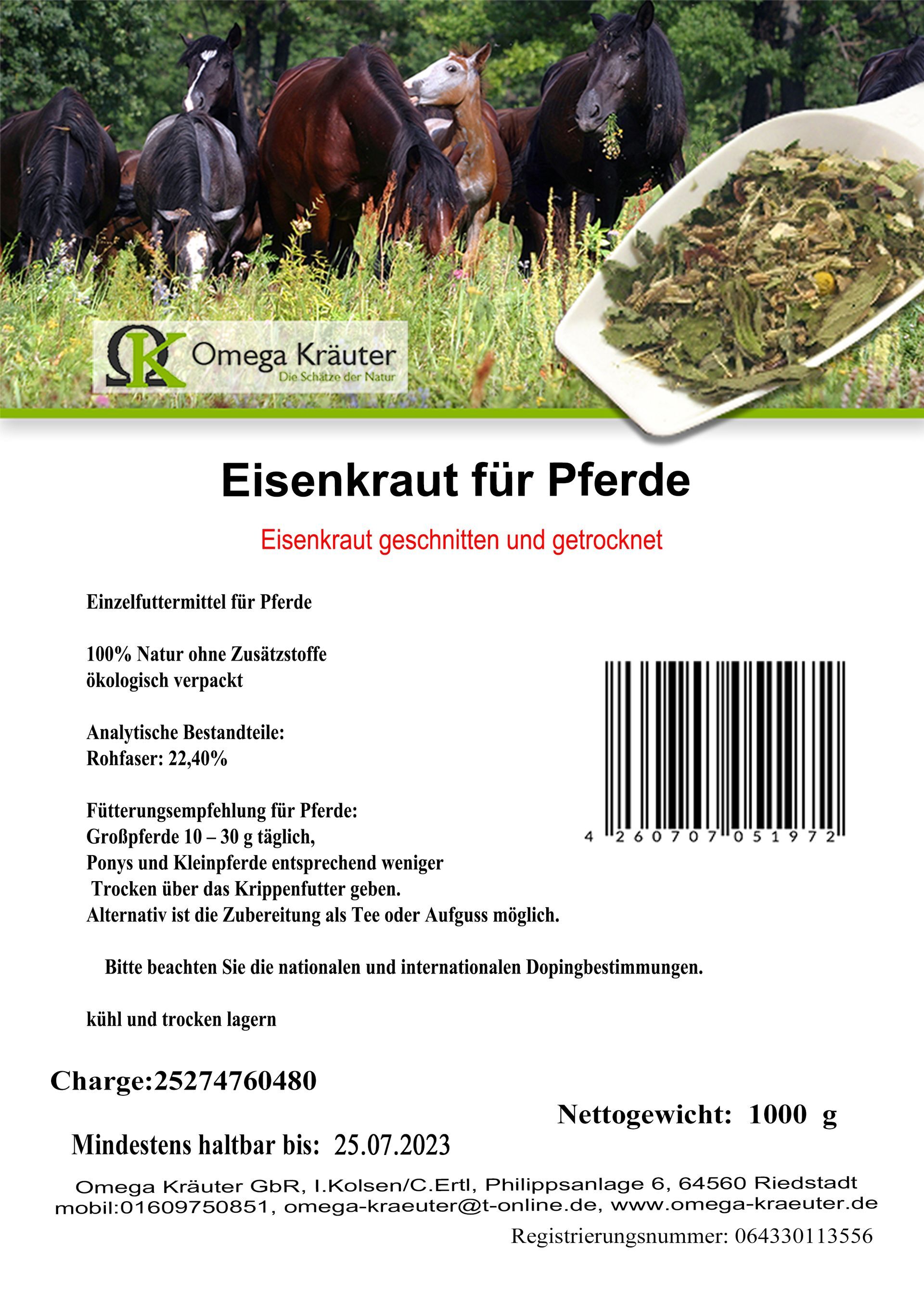 Eisenkraut geschnitten für Pferde