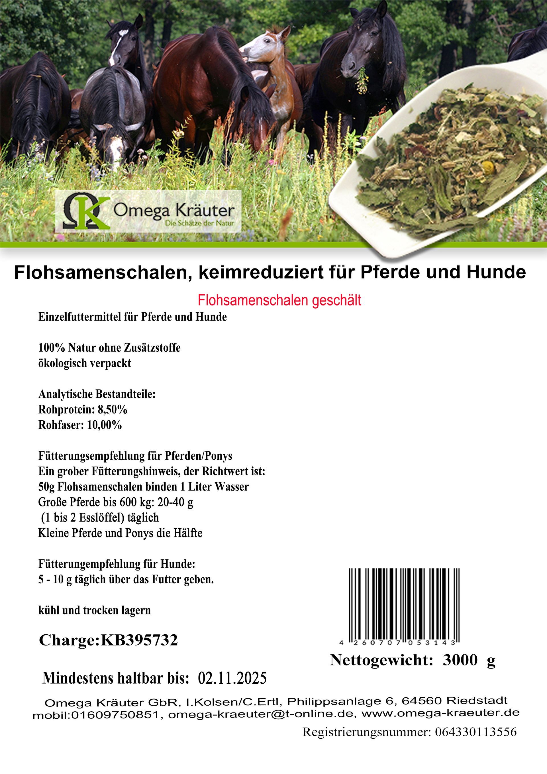 Flohsamenschalen für Pferde und Hunde