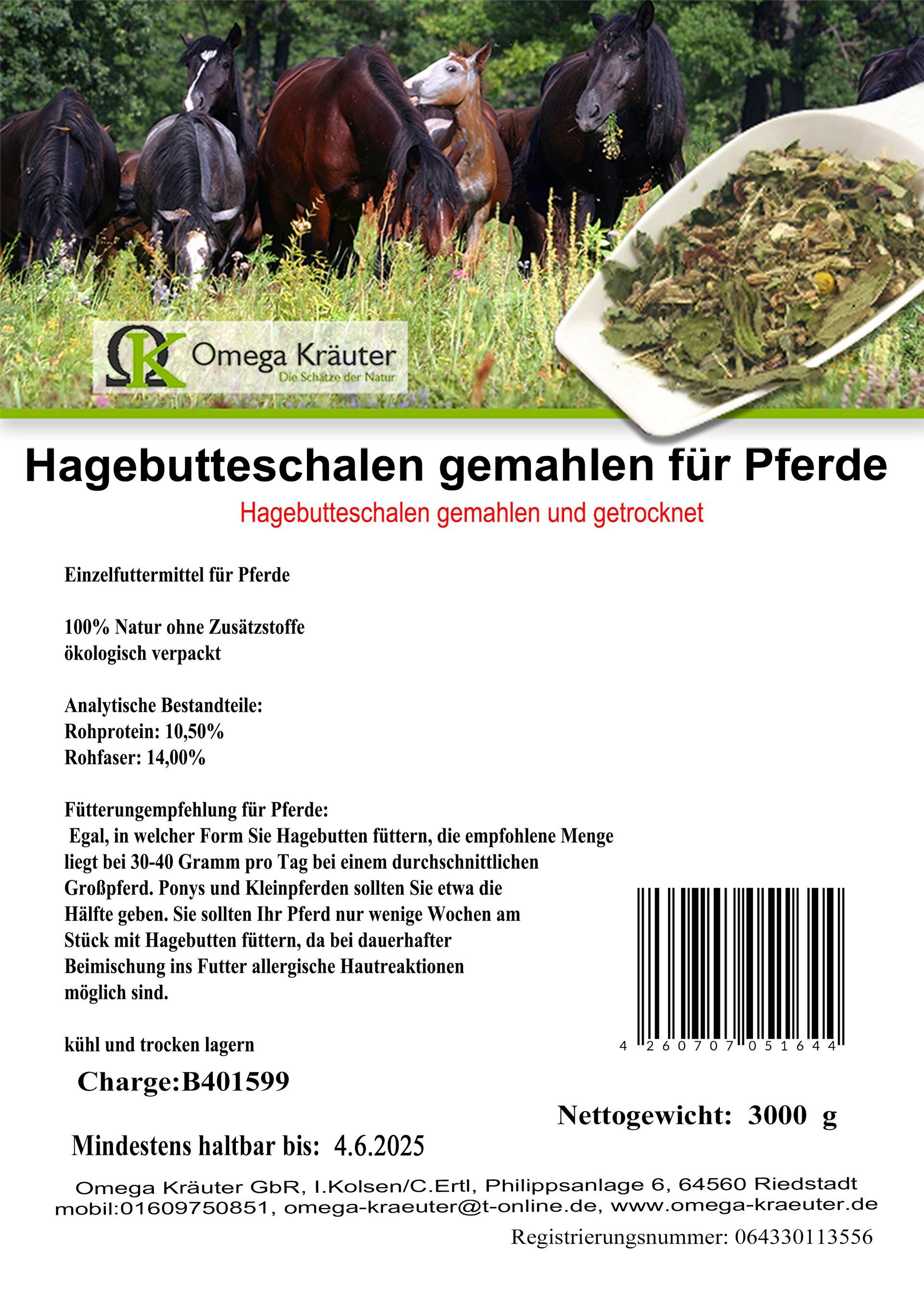 Hagebutteschalen gemahlen für Pferde