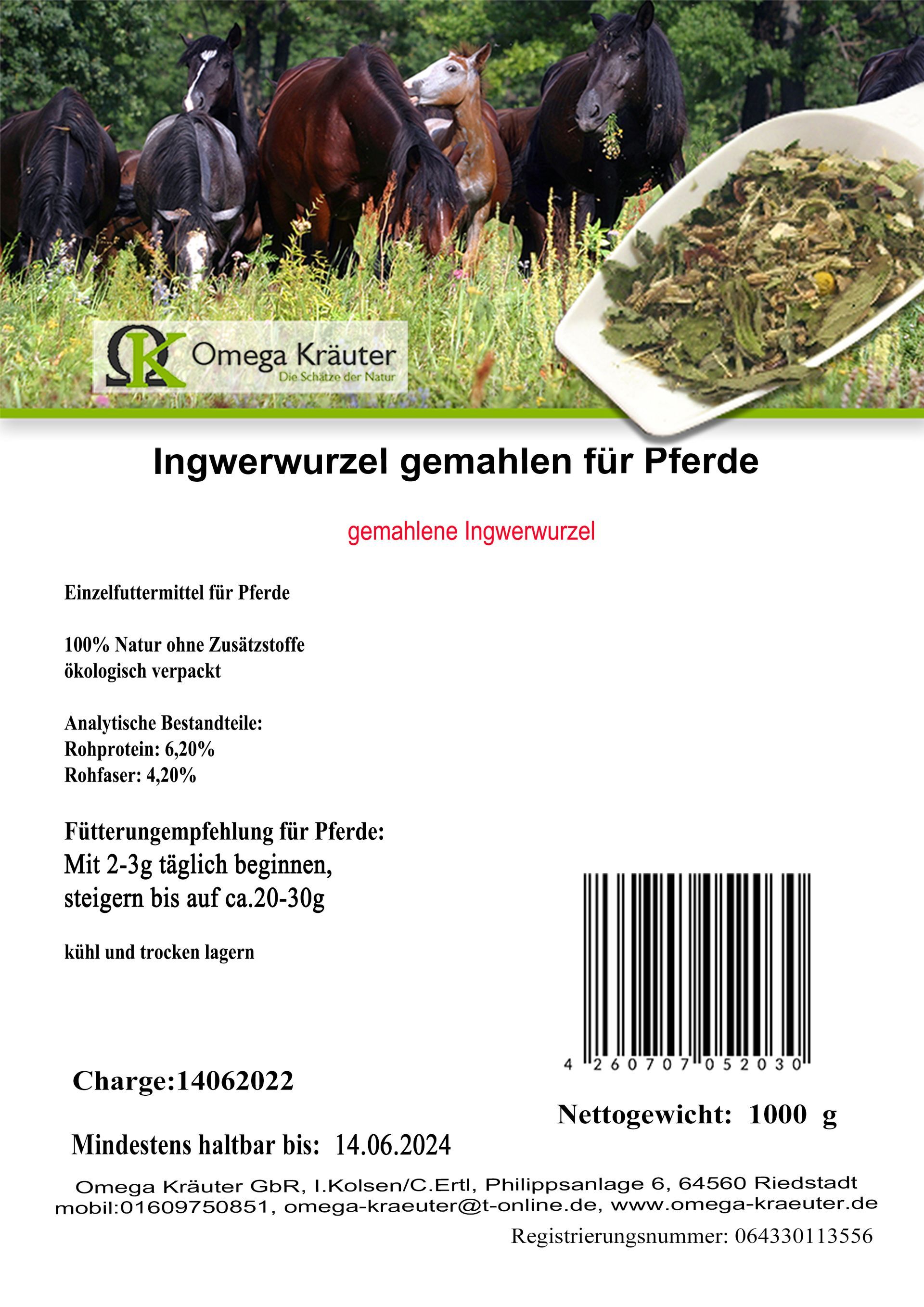 Ingwerwurzel gemahlen für Pferde