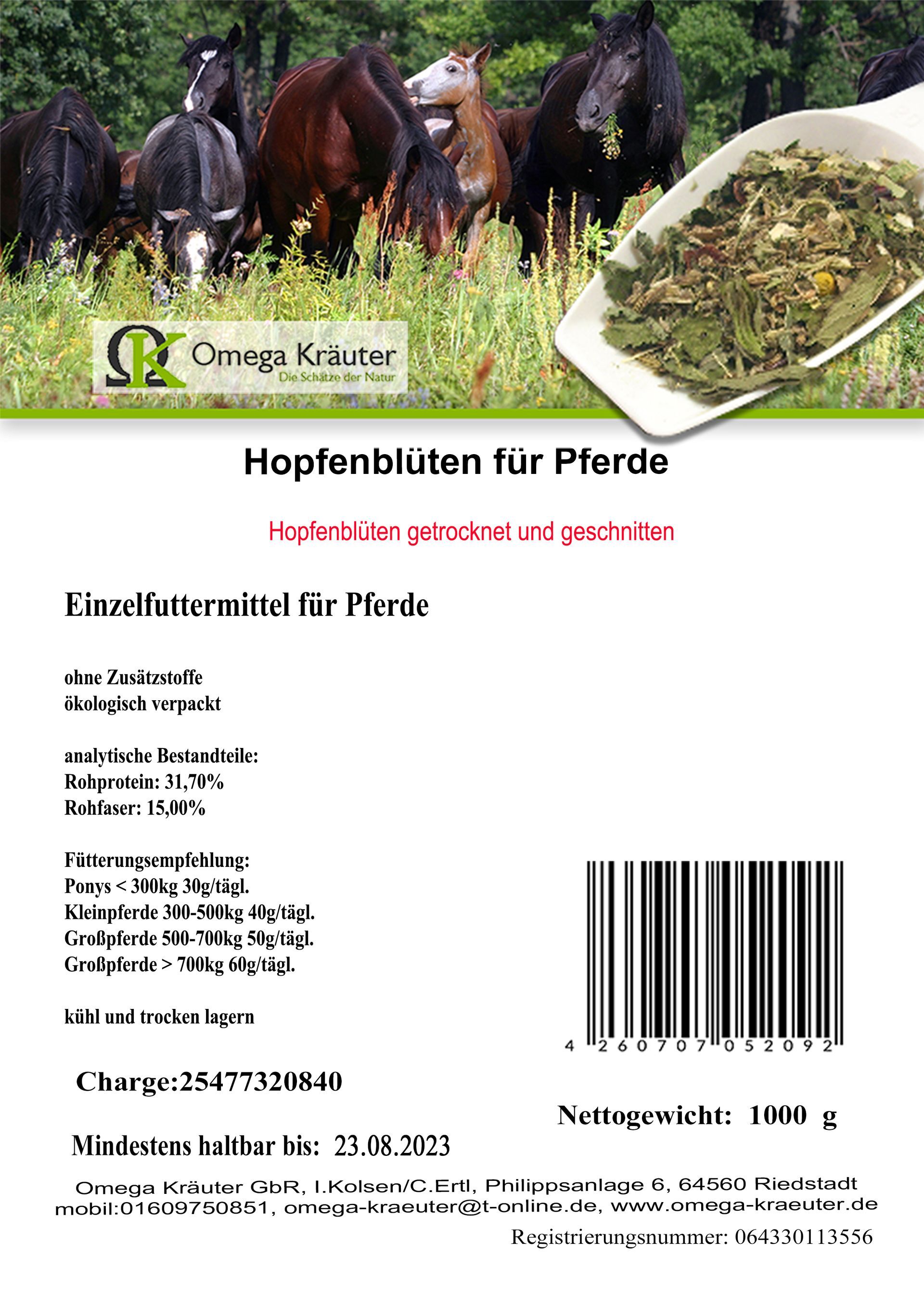 Hopfenblüten geschnitten für Pferde