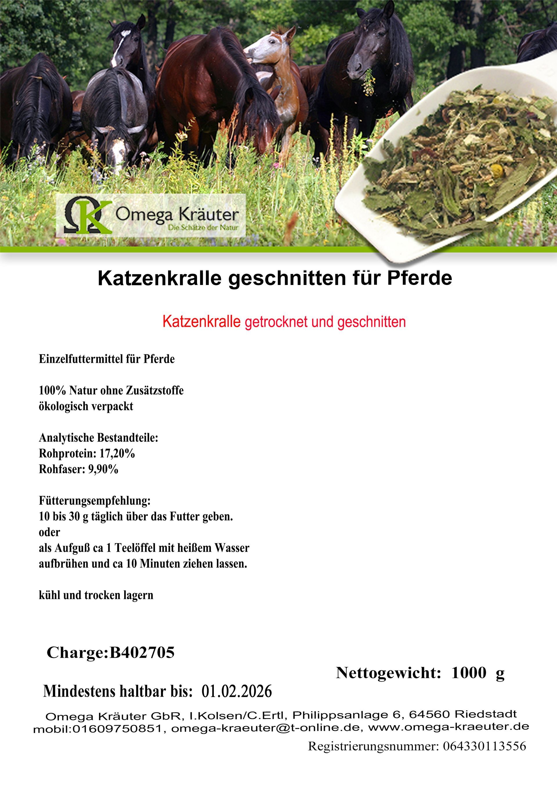 Katzenkralle geschnitten für Pferde