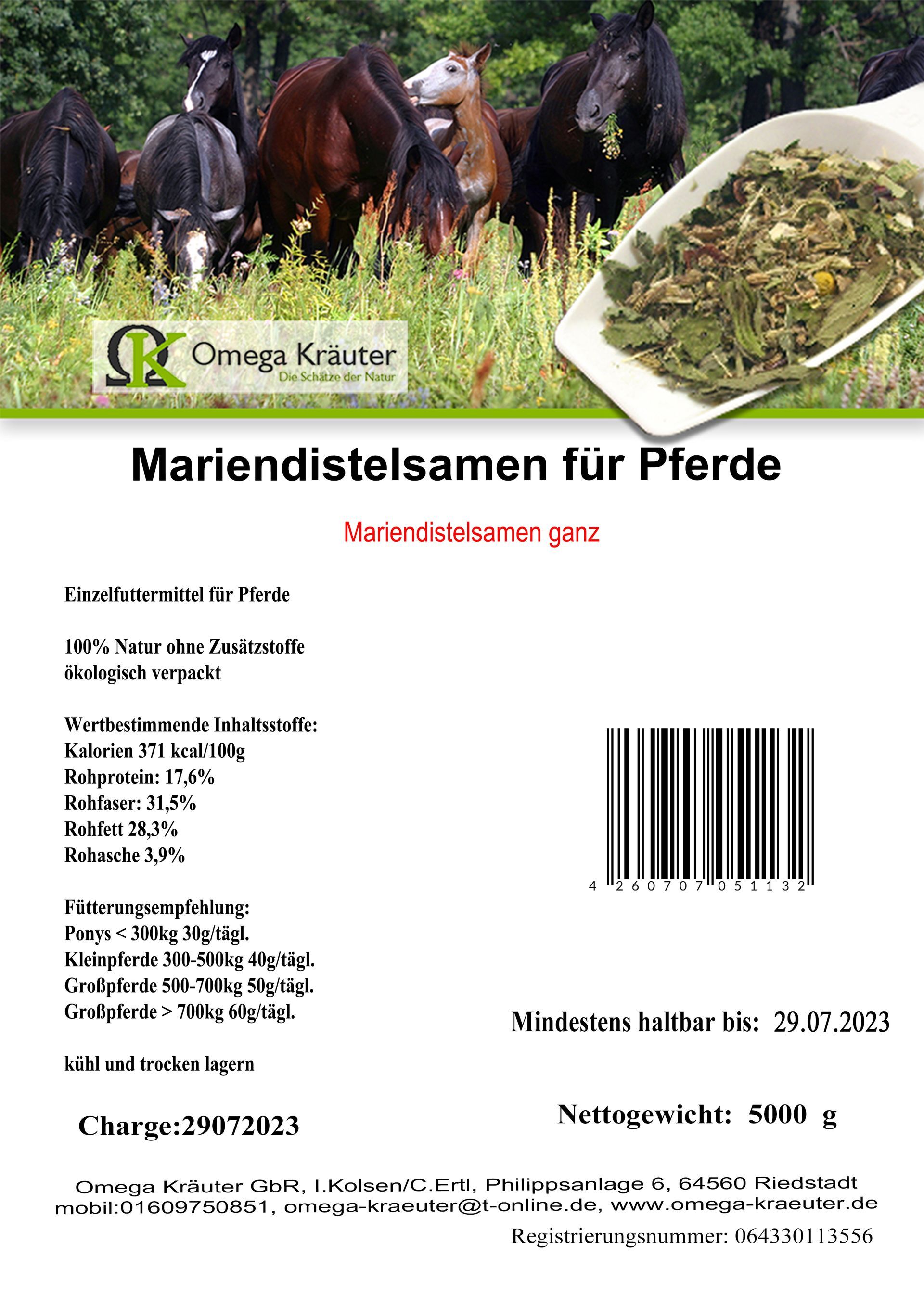Mariendistelsamen ganz für Pferde