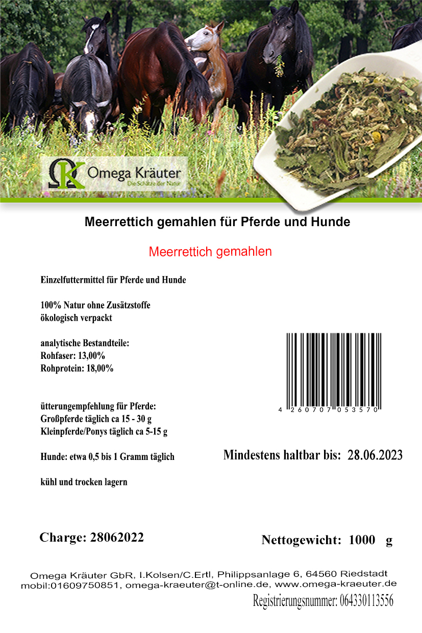 Meerrettich gemahlen für Pferde und Hunde