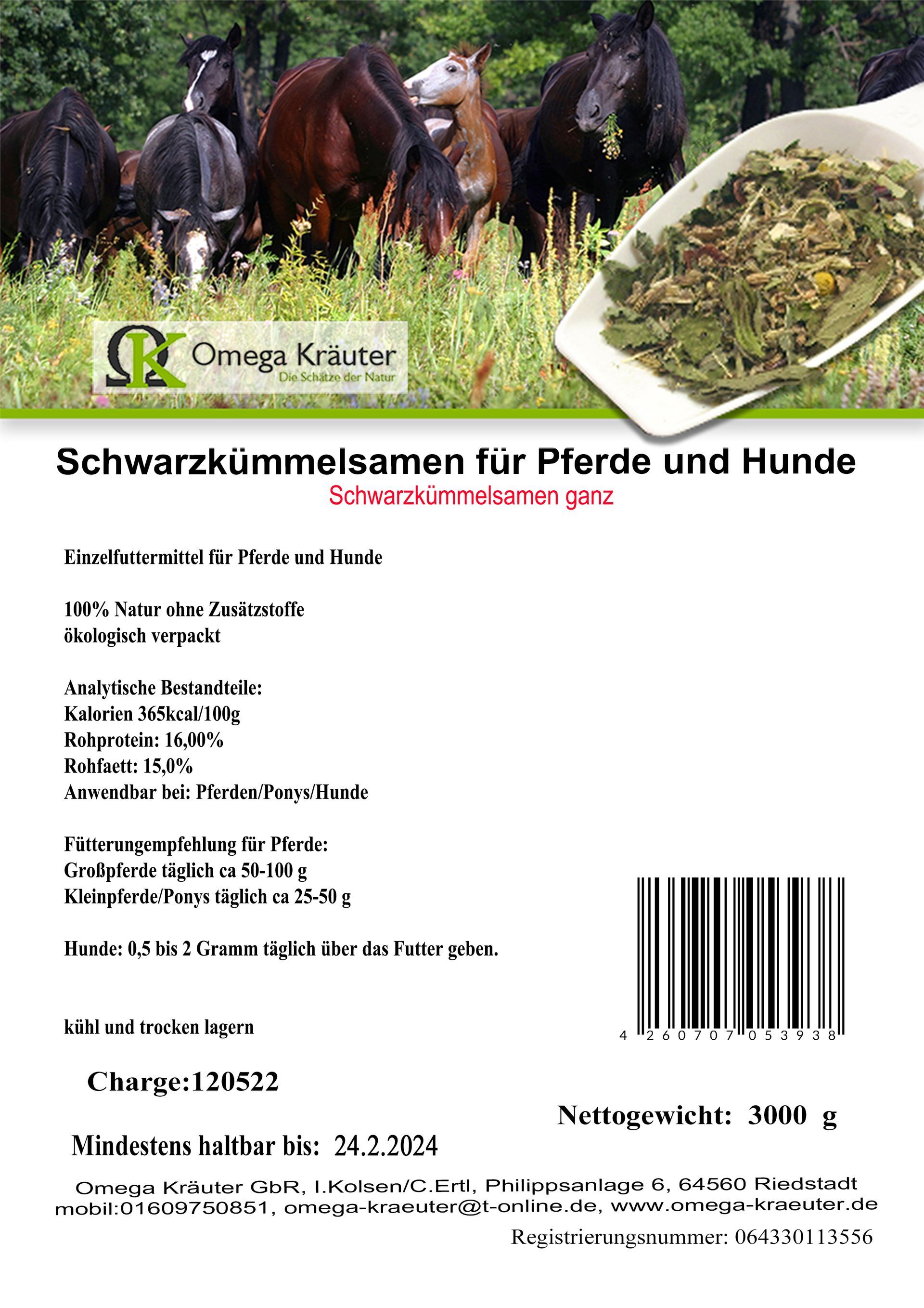 Schwarzkümmel für Pferde und Hunde