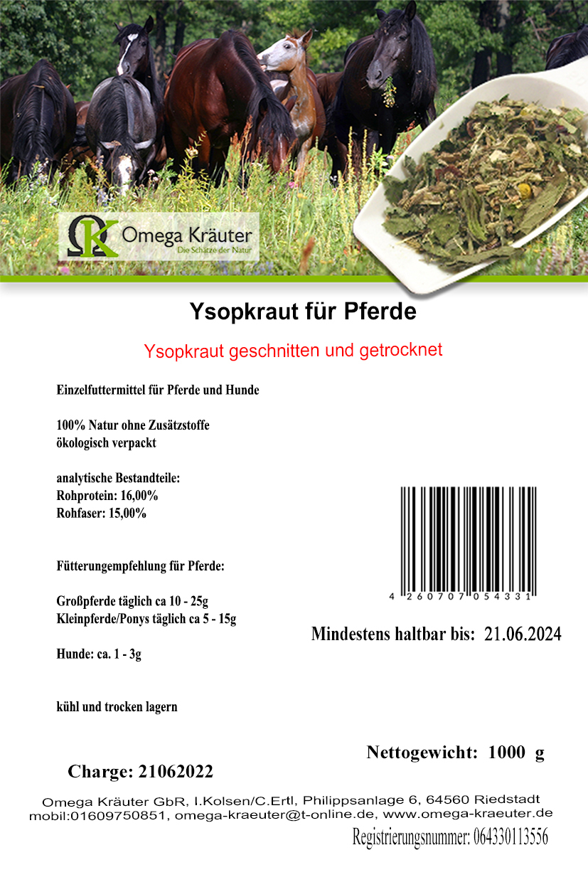Ysopkraut geschnitten für Pferde und Hunde
