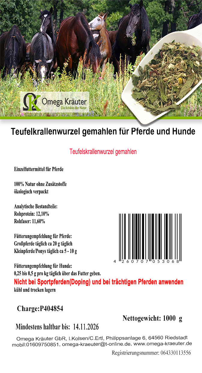Teufelskrallenwurzel  gemahlen für Pferde und Hunde