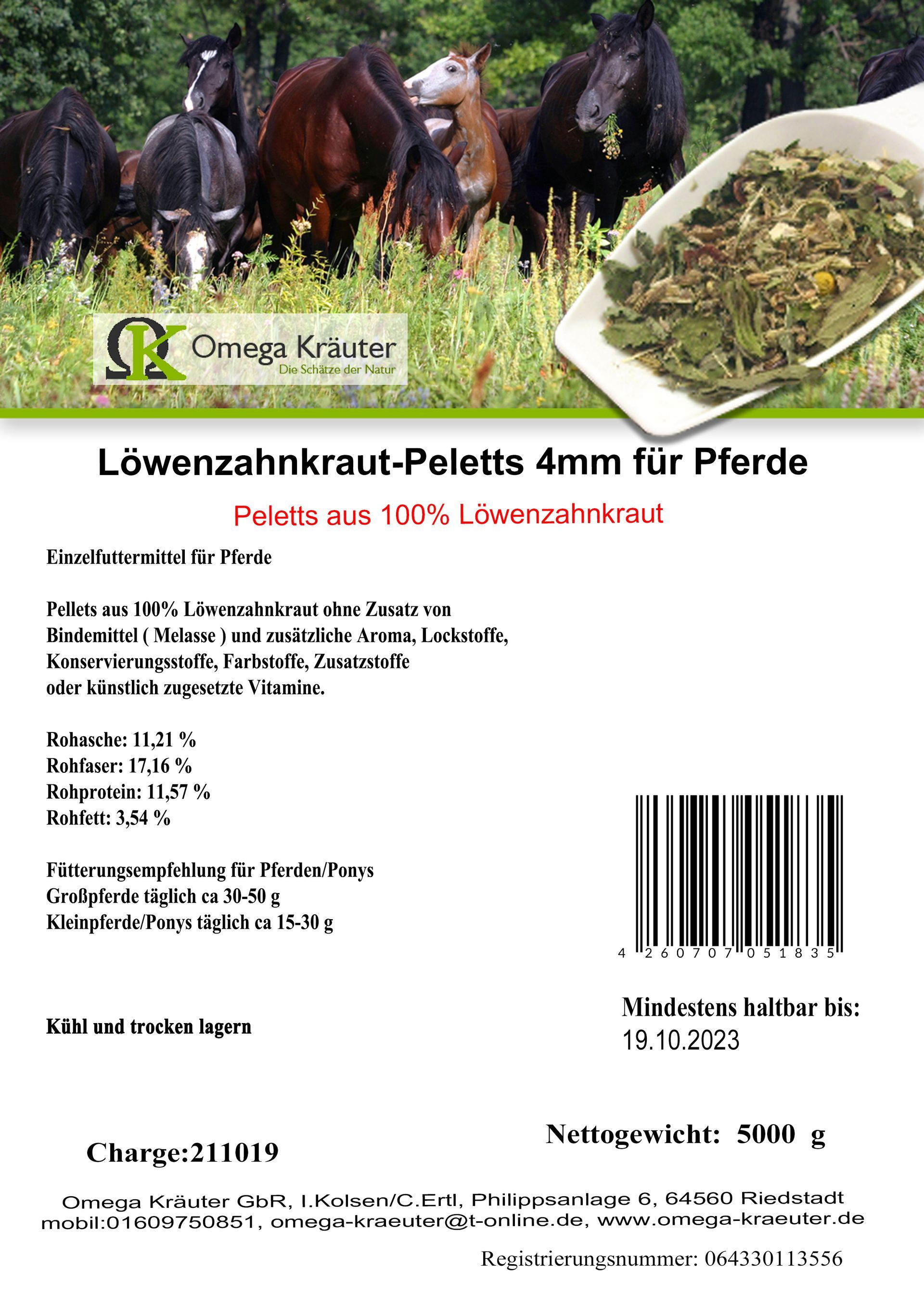 Löwenzahnkraut-Pellets 4mm für Pferde