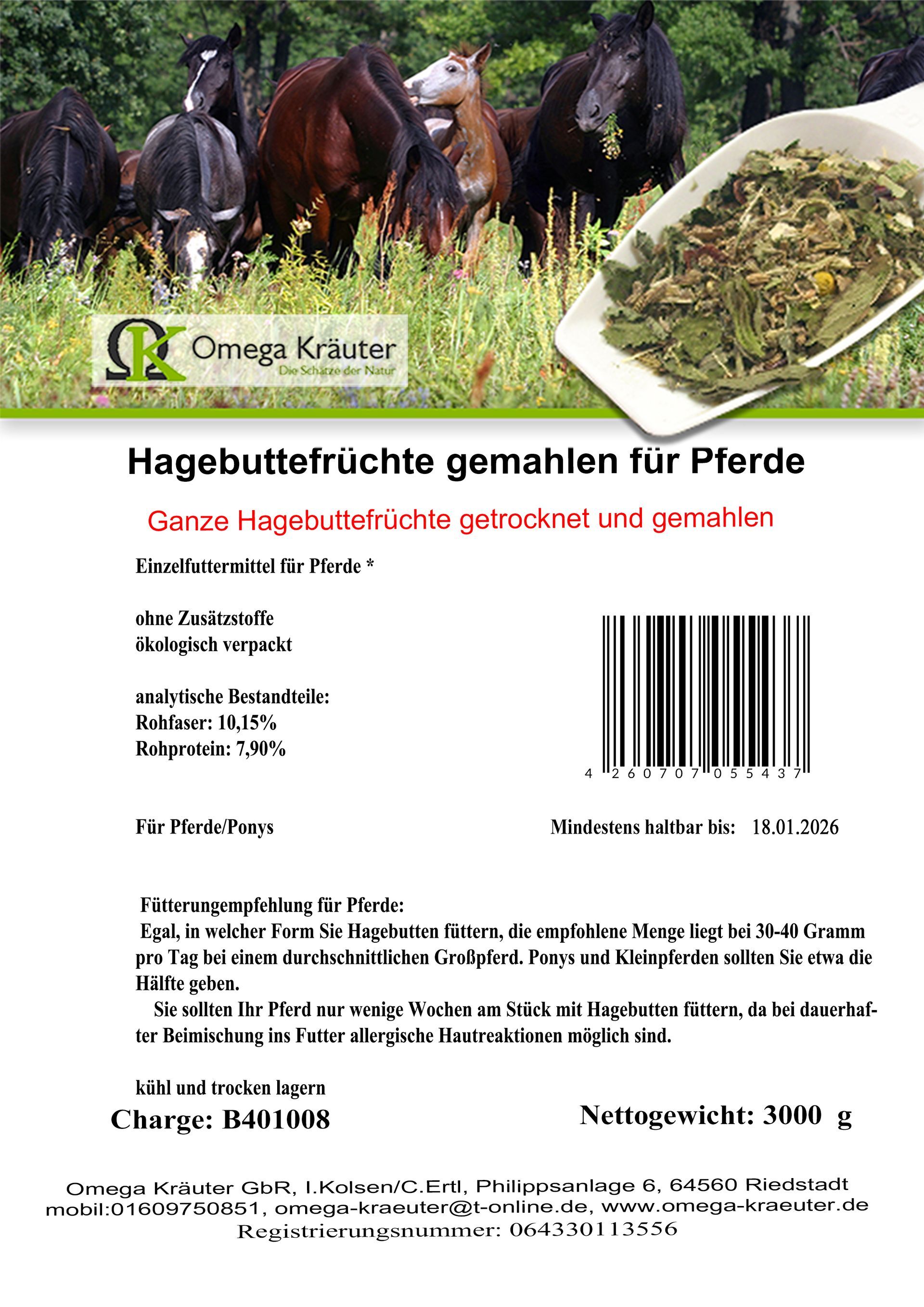 Hagebuttefrüchte gemahlen für Pferde