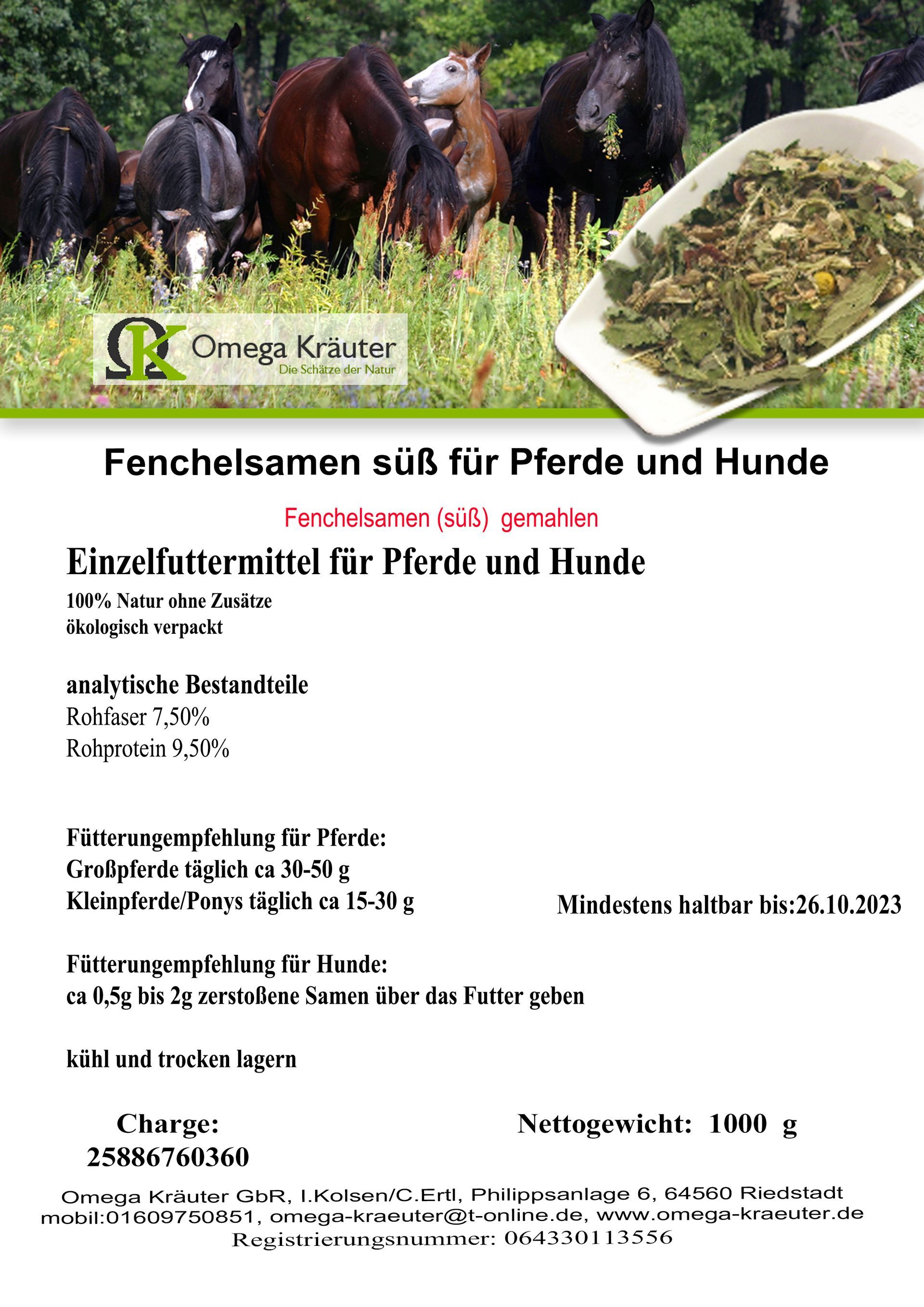 Fenchelsamen (süß) gemahlen für Pferde