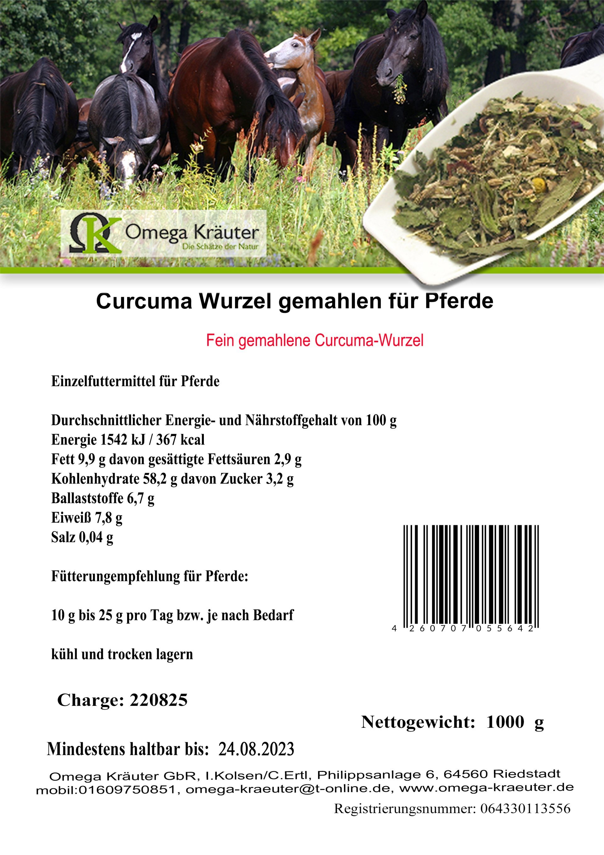 Curcuma Wurzel fein gemahlen für Pferde