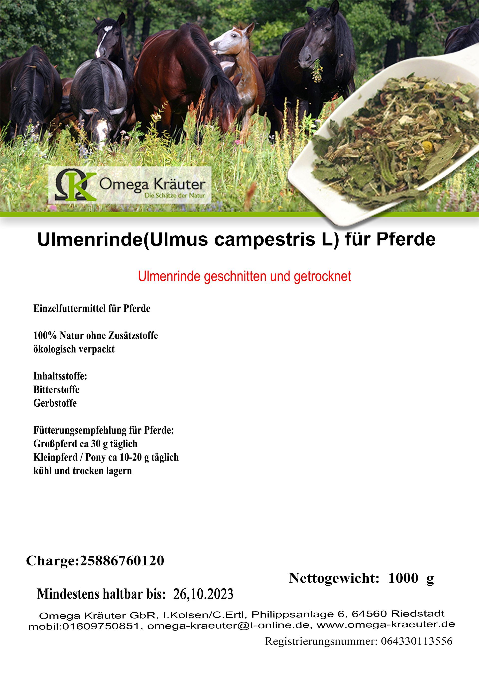 Ulmenrinde (europäische Feldulme) für Pferde