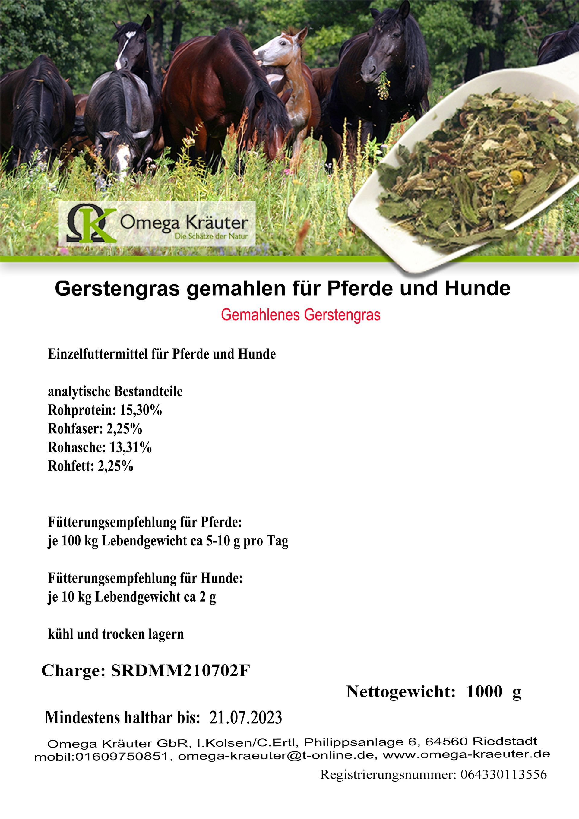 Gerstengras gemahlen für Pferde und Hunde