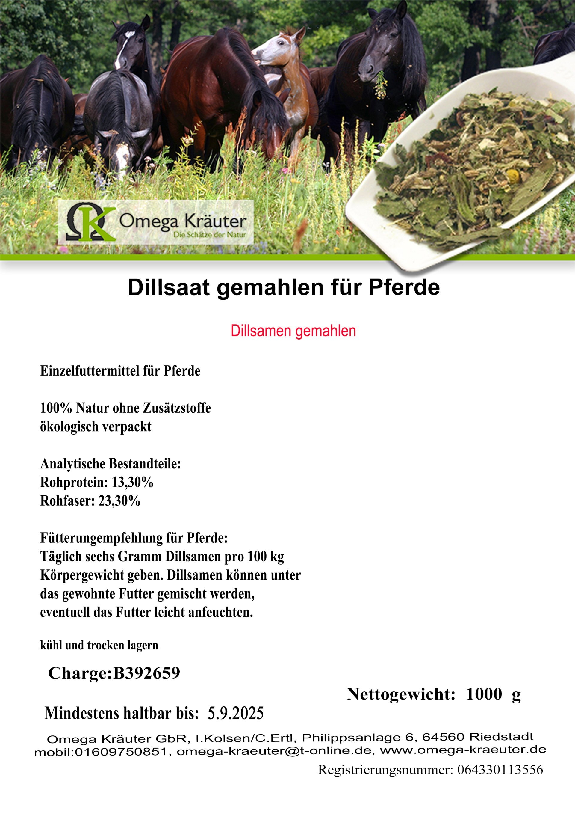 Dillsaat/Dillsamen gemahlen für Pferde