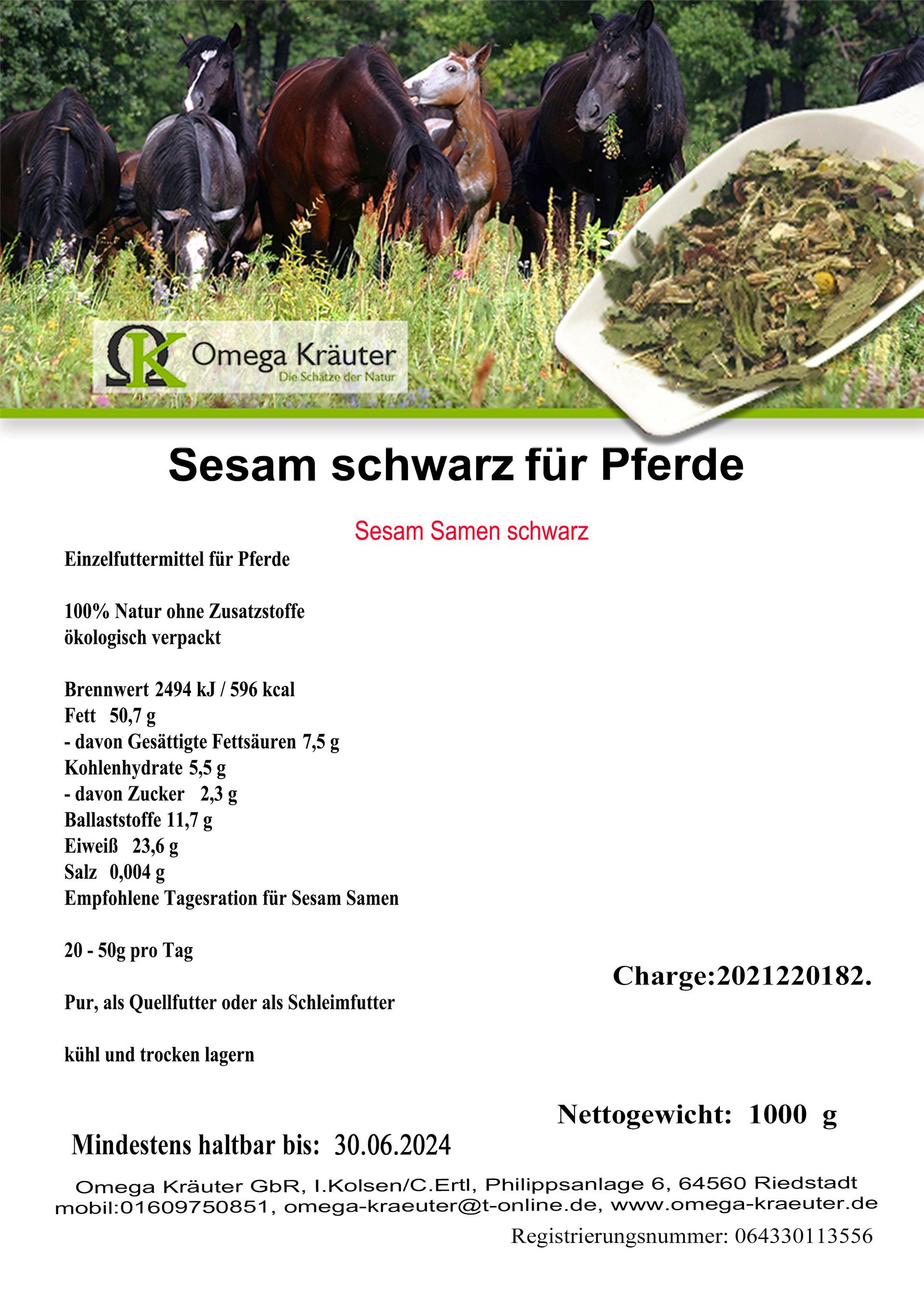 Sesam ungeschält schwarz für Pferde