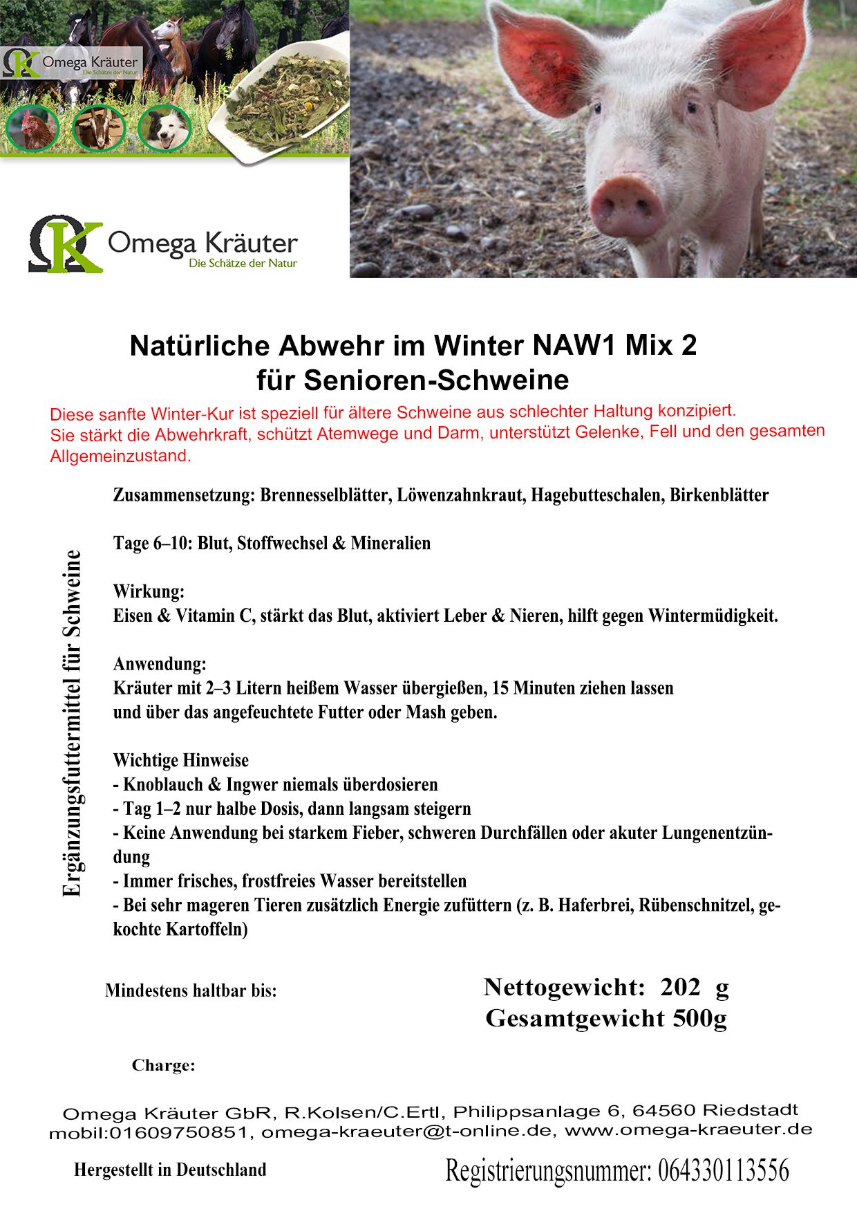 NAW1 Natürliche Abwehr im Winter für Senioren Schweine