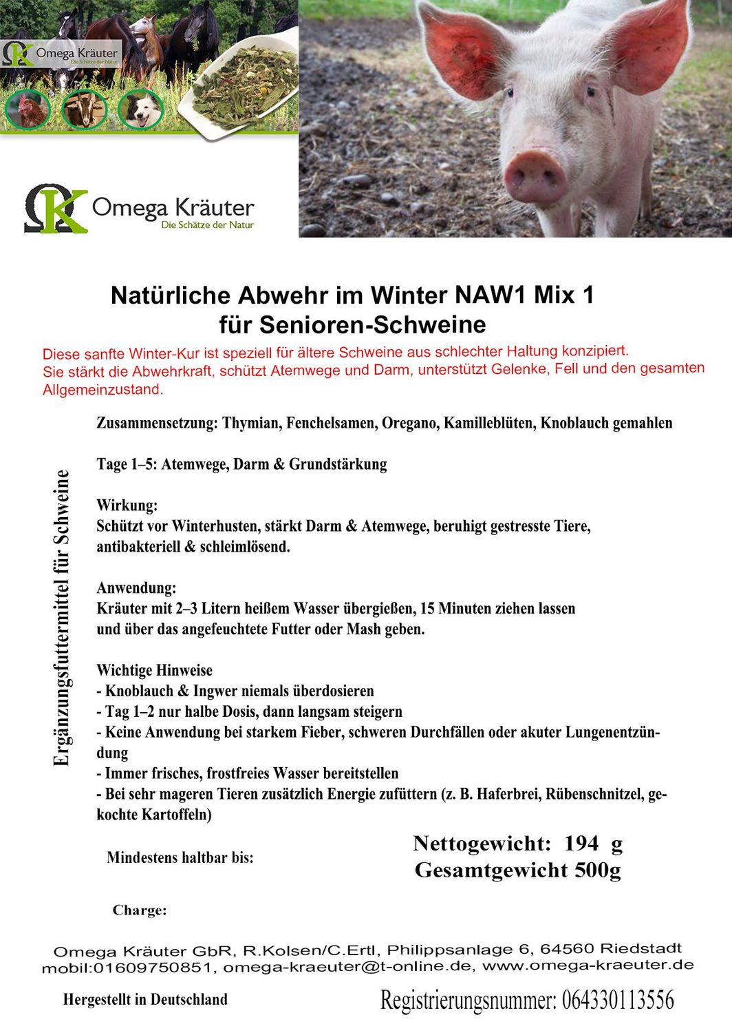 NAW1 Natürliche Abwehr im Winter für Senioren Schweine