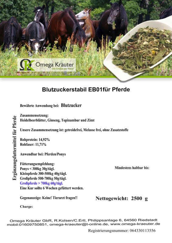 Omega Kräuter - Blutzucker stabil Box EB01 für Pferde Omega Kräuter - Blutzucker stabil Box EB01 für Pferde