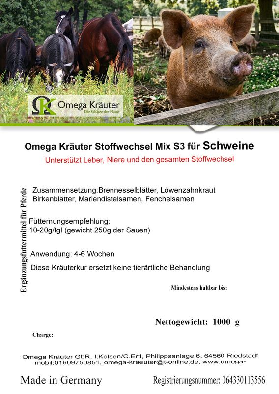 Omega Kräuter Stoffwechsel Mix S3 für Schweine Omega Kräuter Stoffwechsel Mix S3 für Schweine