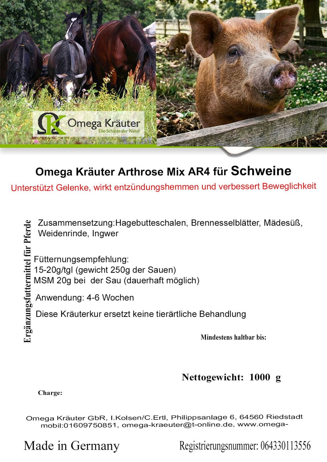 Omega Kräuter Arthrose Mix AR4 für Schweine