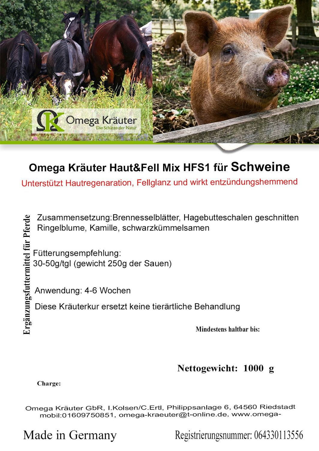 Omega Kräuter Haut&Fell Mix HFS1 für Schweine