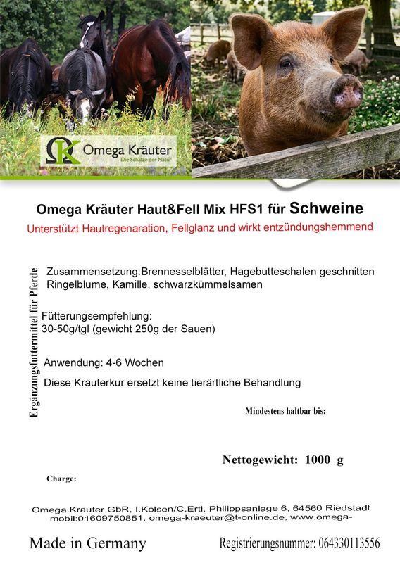 Omega Kräuter Haut&Fell Mix HFS1 für Schweine Omega Kräuter Haut&Fell Mix HFS1 für Schweine