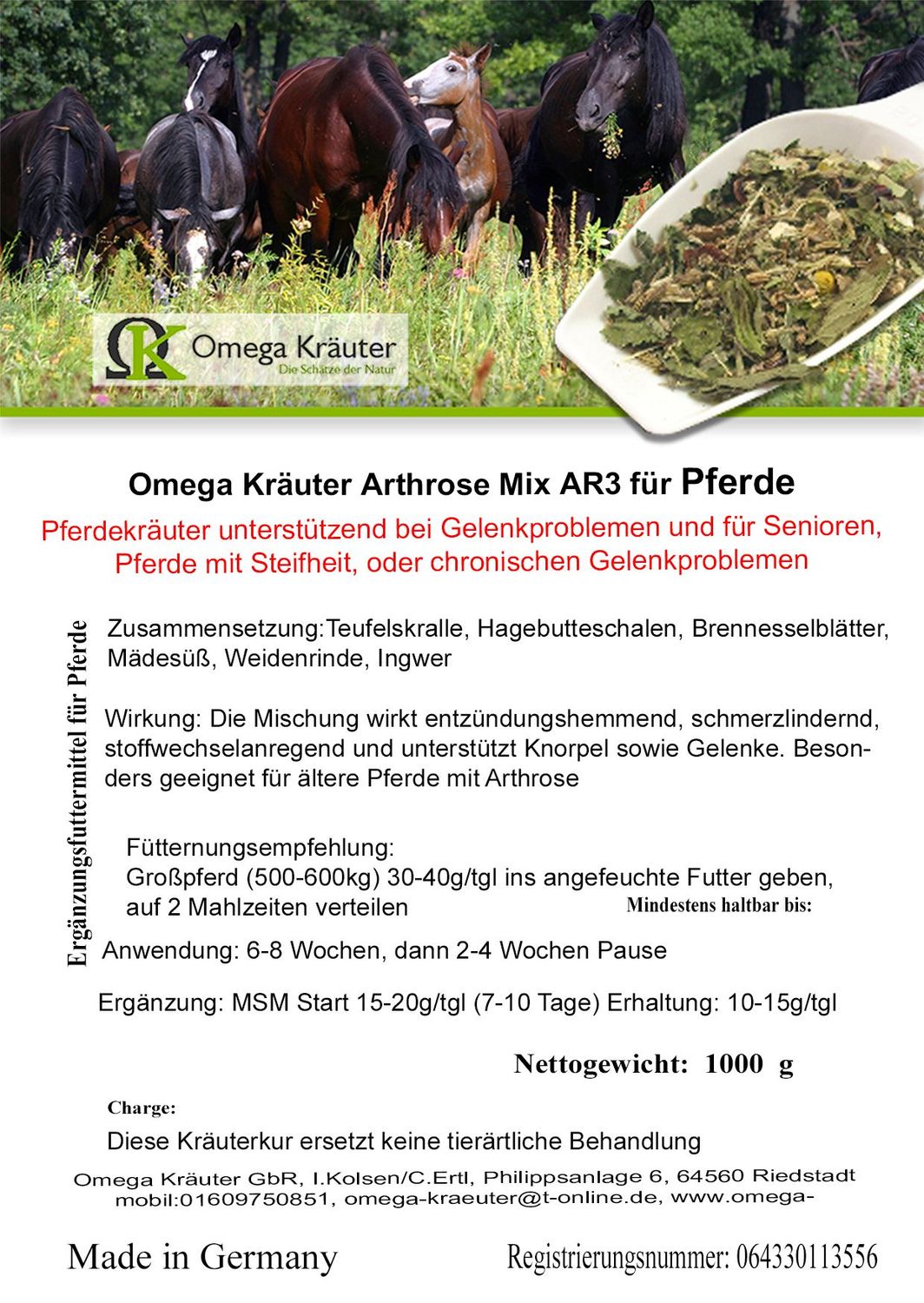 Omega Kräuter Arthrose Mix AR3 für Pferde Omega Kräuter Arthrose Mix AR3 für Pferde