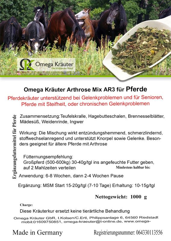 Omega Kräuter Arthrose Mix AR3 für Pferde Omega Kräuter Arthrose Mix AR3 für Pferde