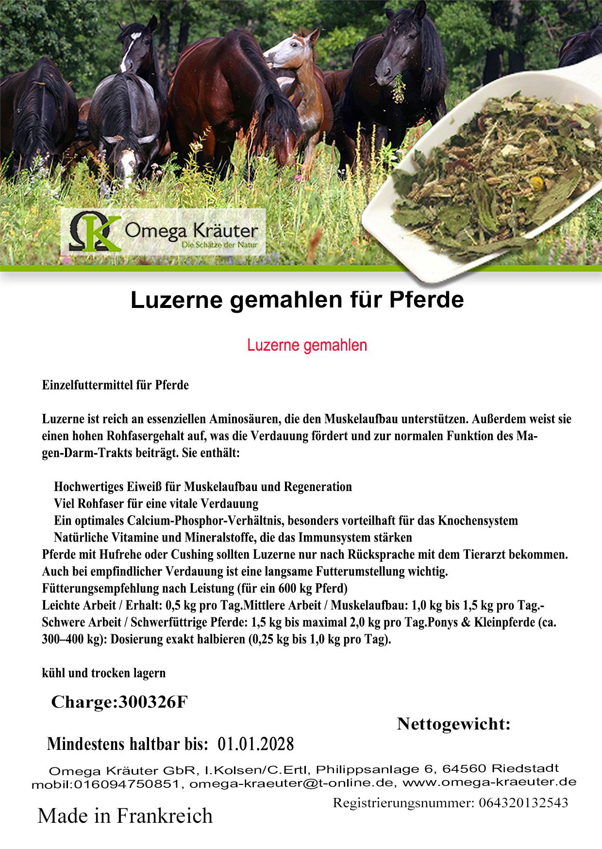 Luzerne gemahlen für Pferde