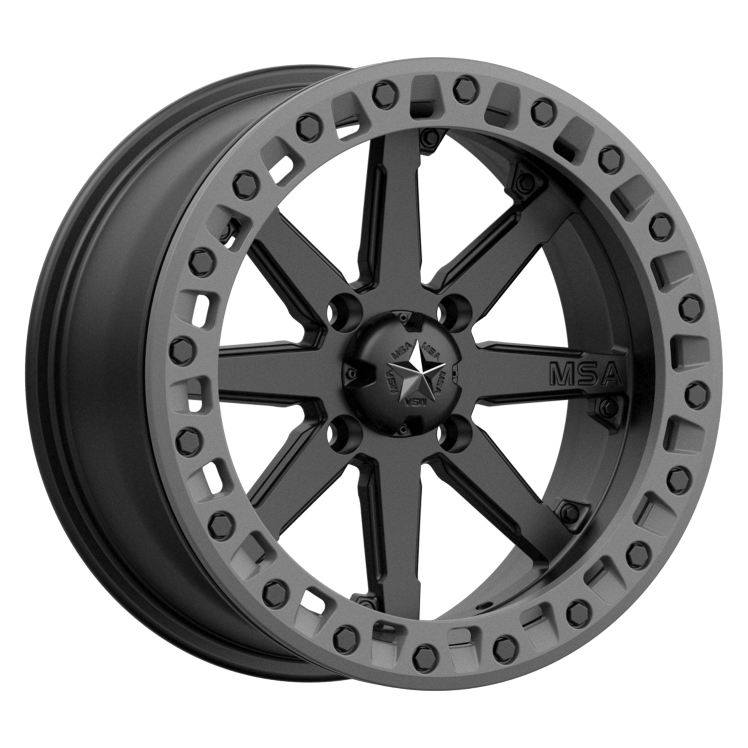 4-MSA Offroad UTV M31 Lok2 15x7 4x137 +0mm Satin Black Matte Grey Ring Wheels